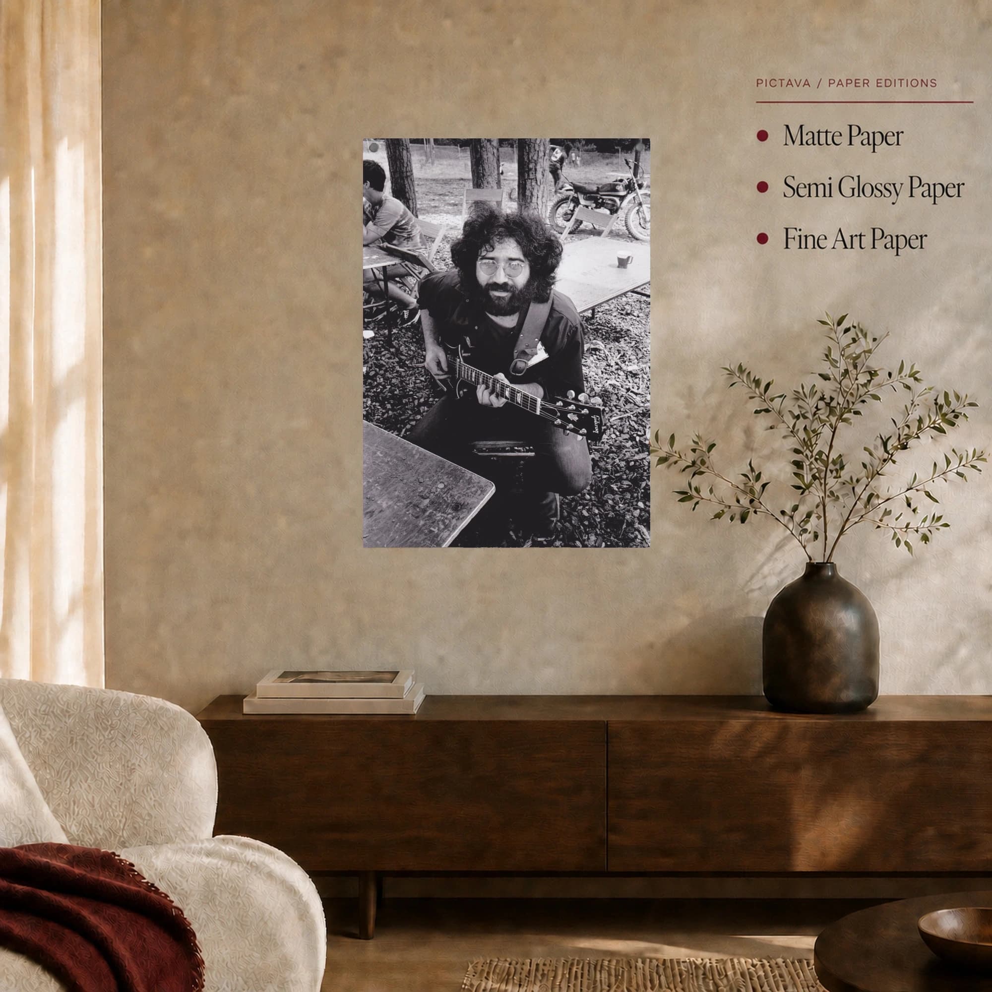 Jerry Garcia Playing Guitar Vintage Black and White Wall Art, view 6