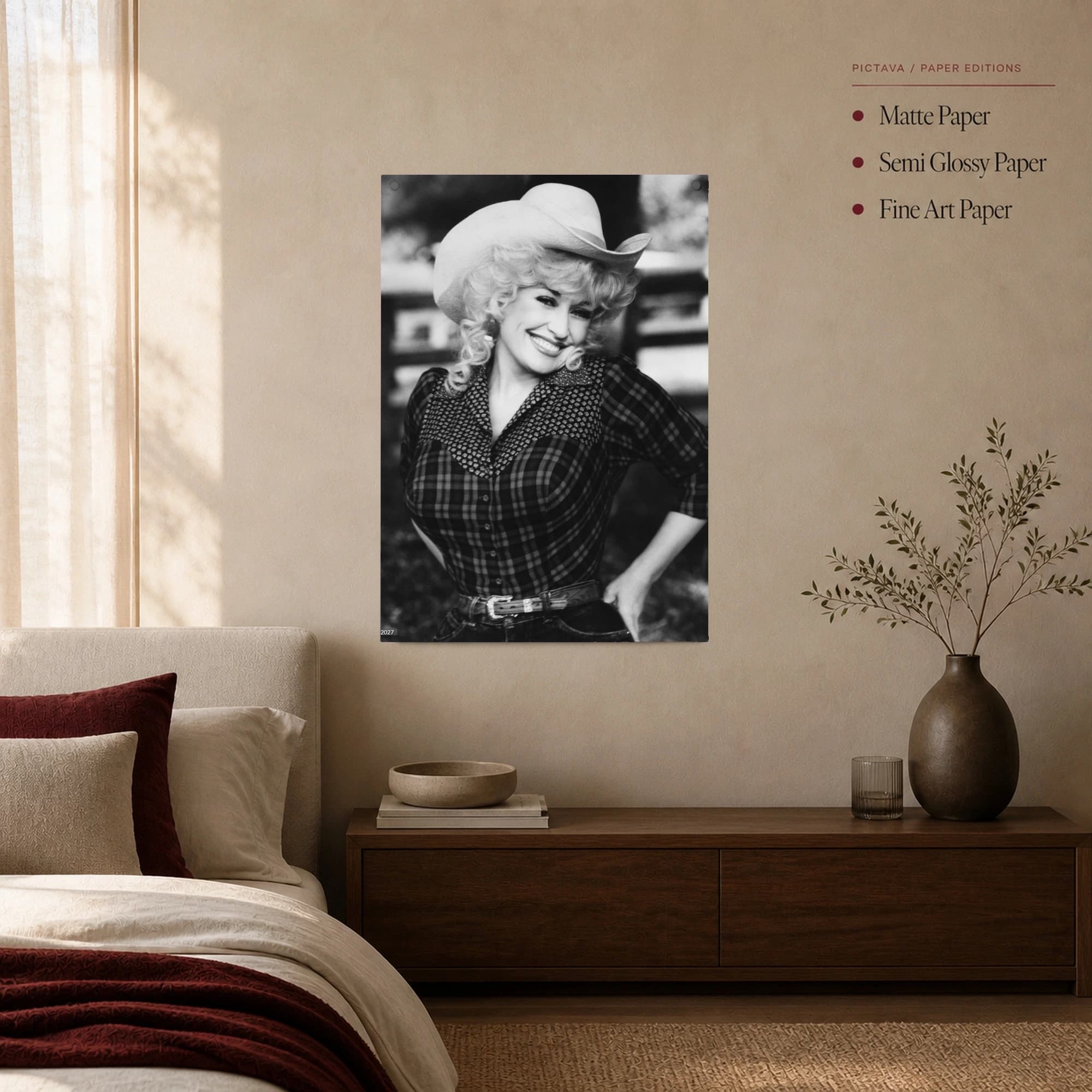 Dolly Parton Vintage Country Portrait Black and White Wall Art, view 3