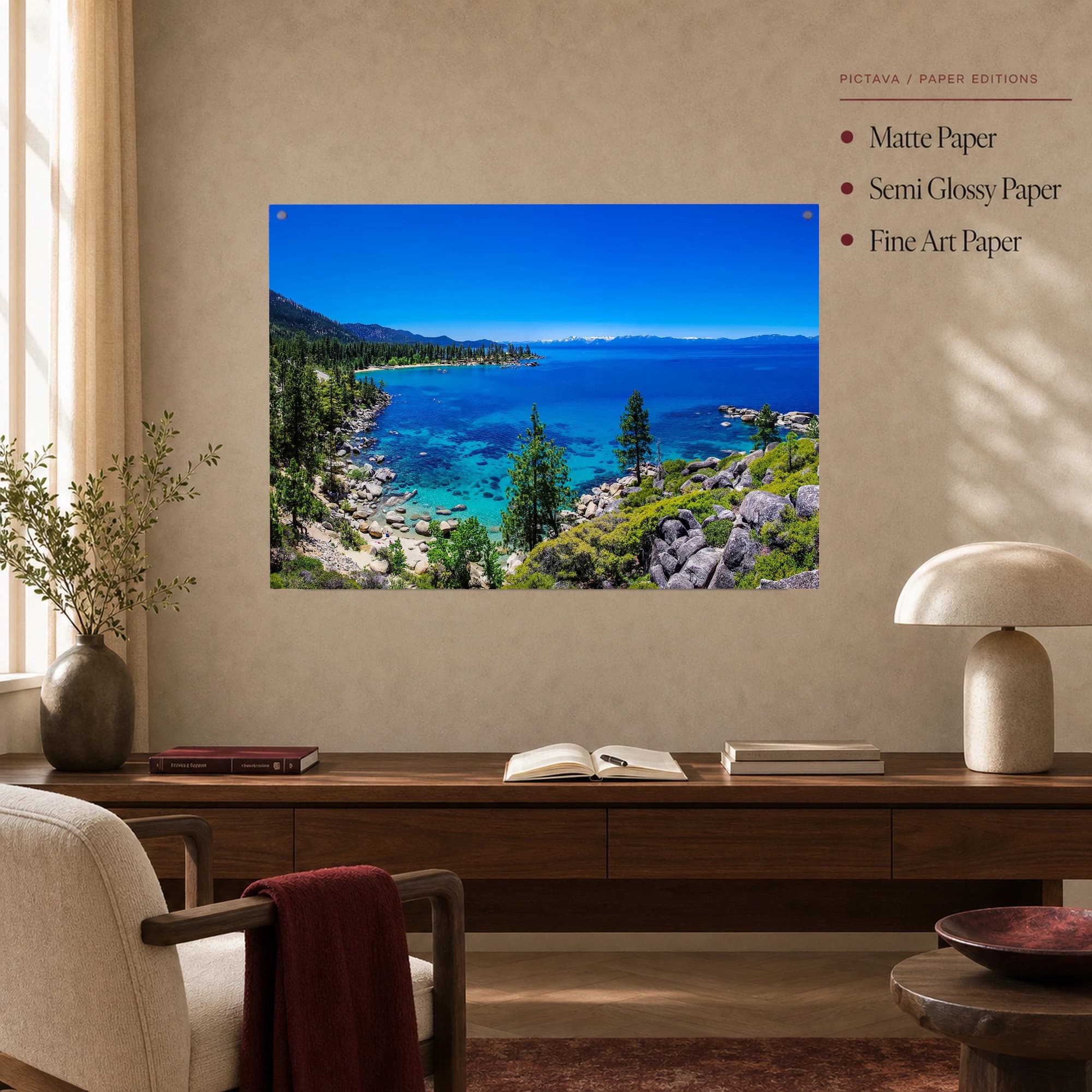 Lake Tahoe Mountain and Crystal Clear Water Landscape Wall Art, view 4