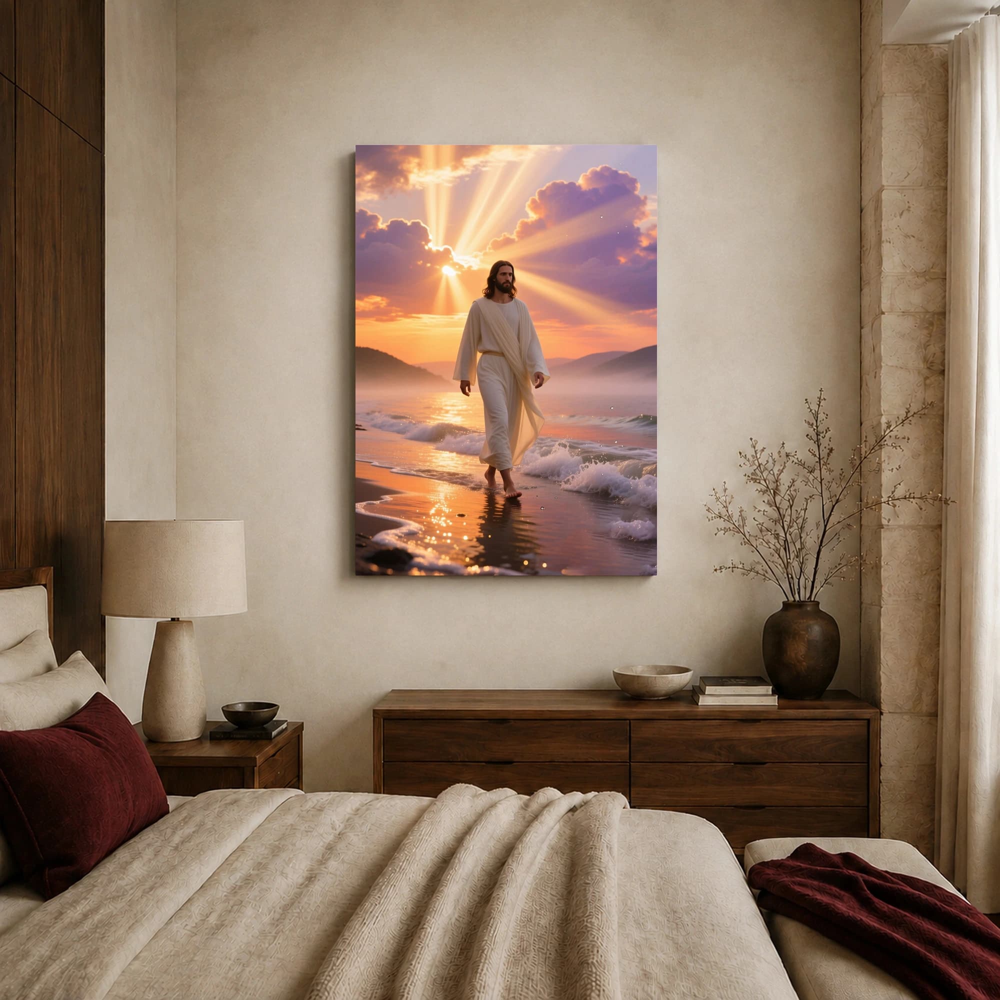 Jesus Walking on Water Sunrise Coastal Canvas Print, view 7