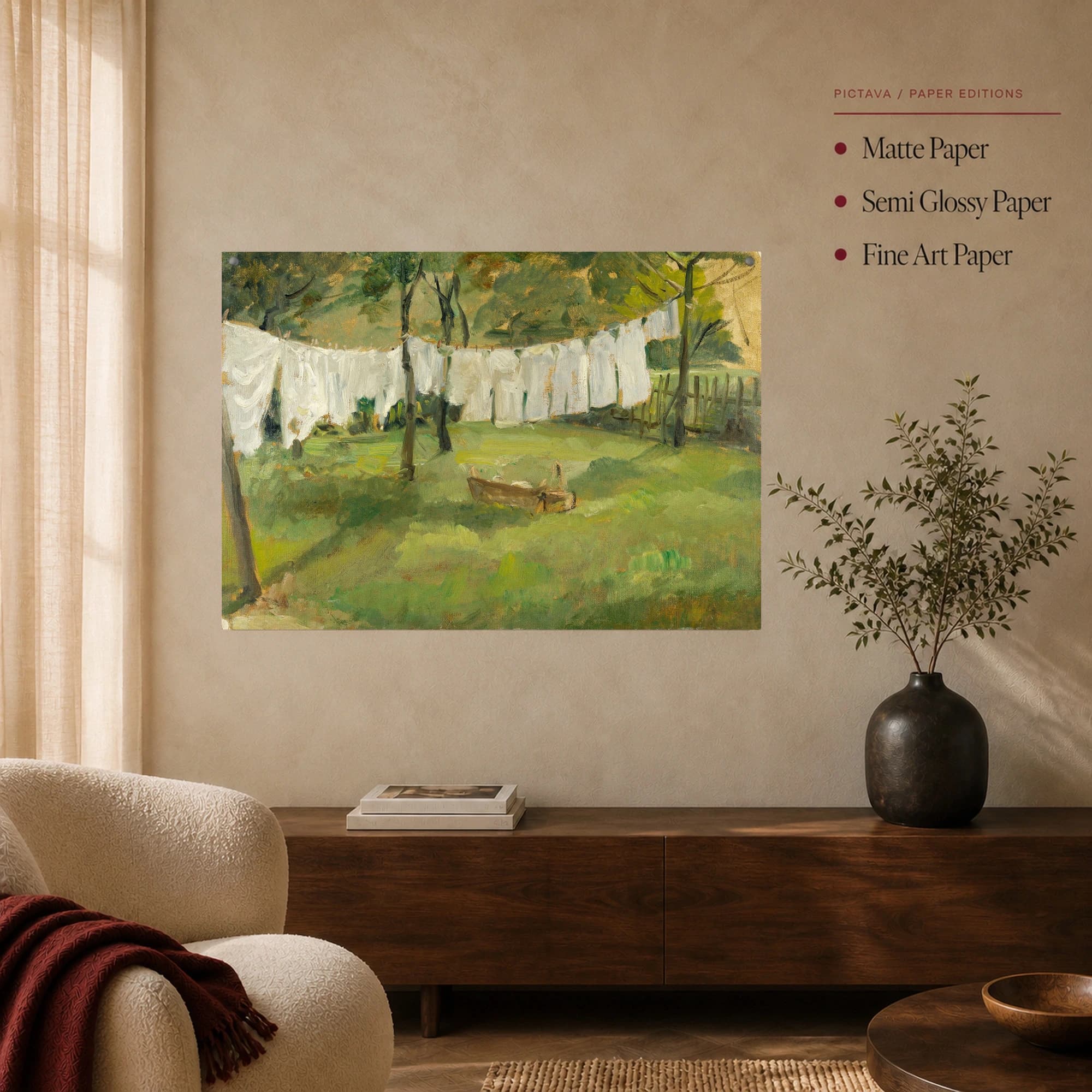 Laundry Drying in the Garden Impressionist Landscape Canvas Print, view 6