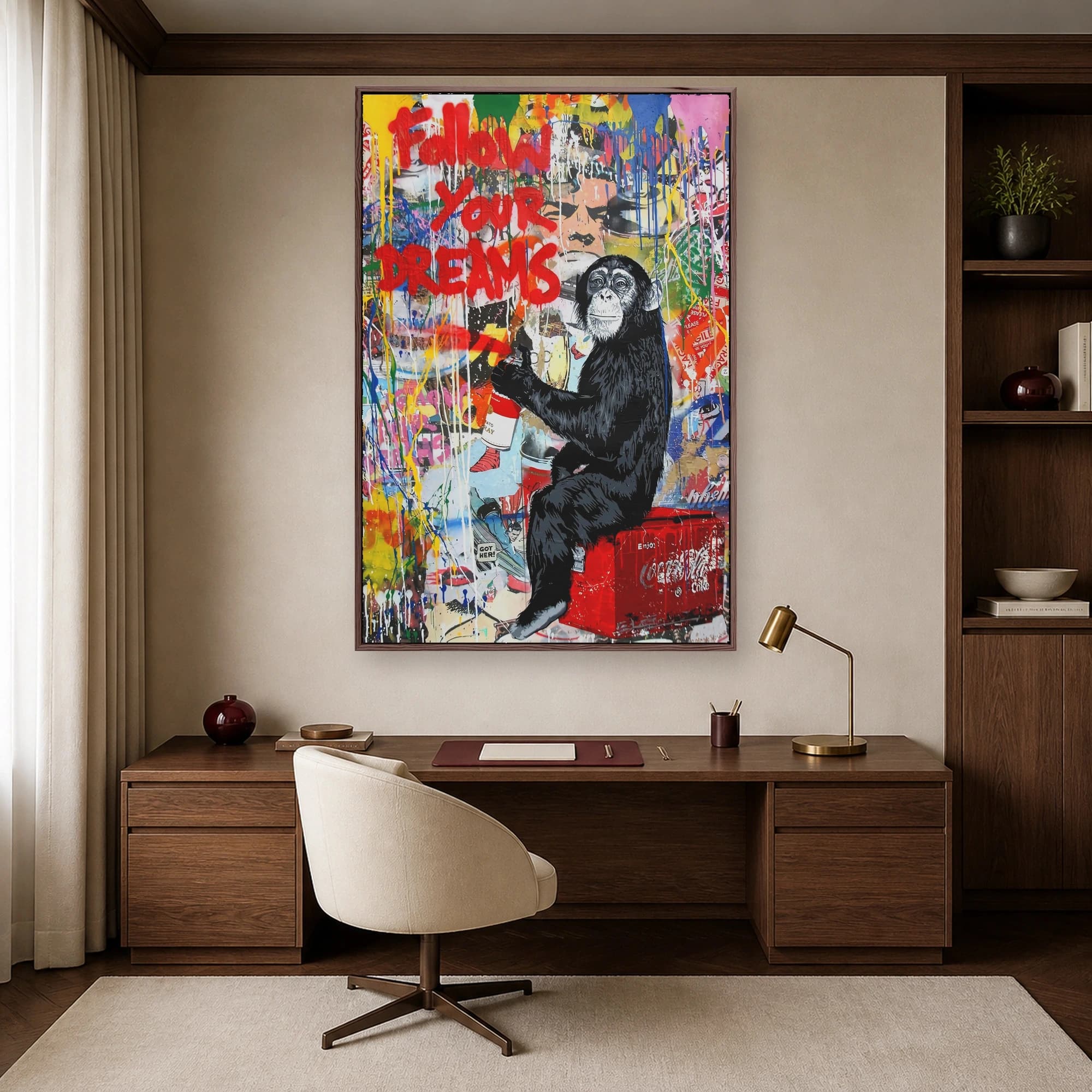 Follow Your Dreams Graffiti Chimp Pop Art Canvas Print, view 3