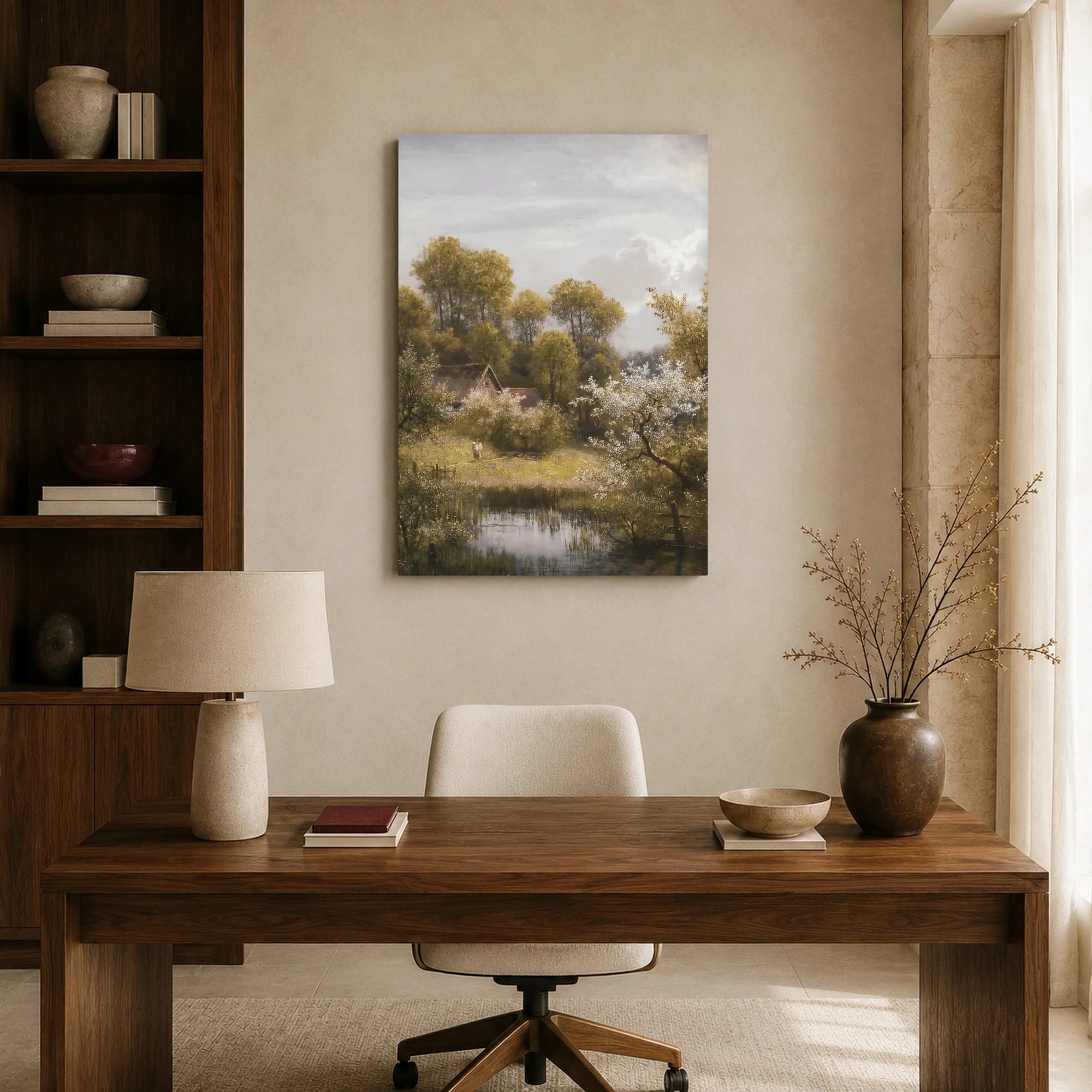 Spring Landscape with Cottage and Pond Canvas Print, view 8