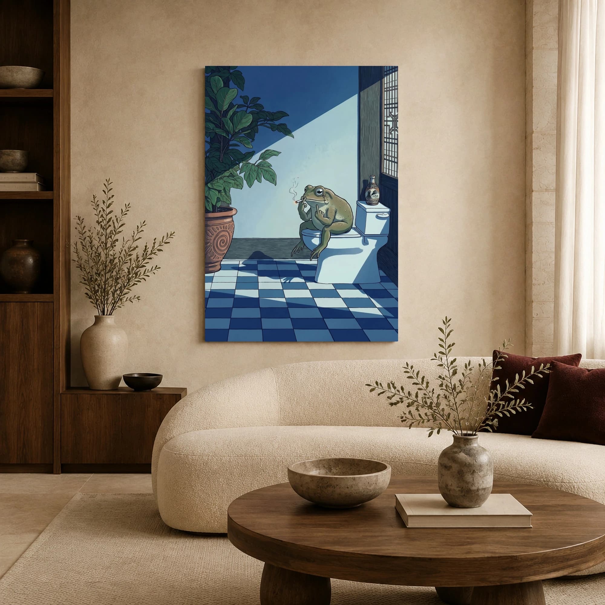 The Contemplative Toad Funny Bathroom Canvas Print, view 6