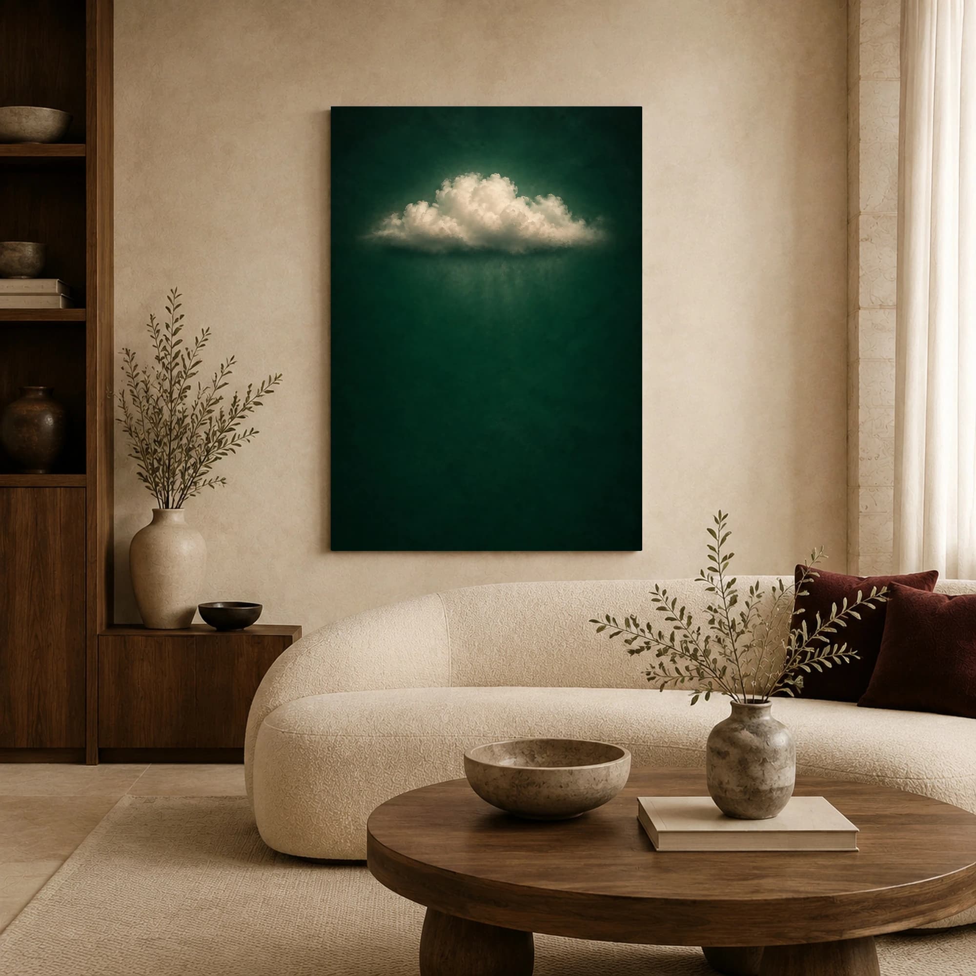 Emerald Solitude Cloud Minimalist Surrealist Wall Art, view 4