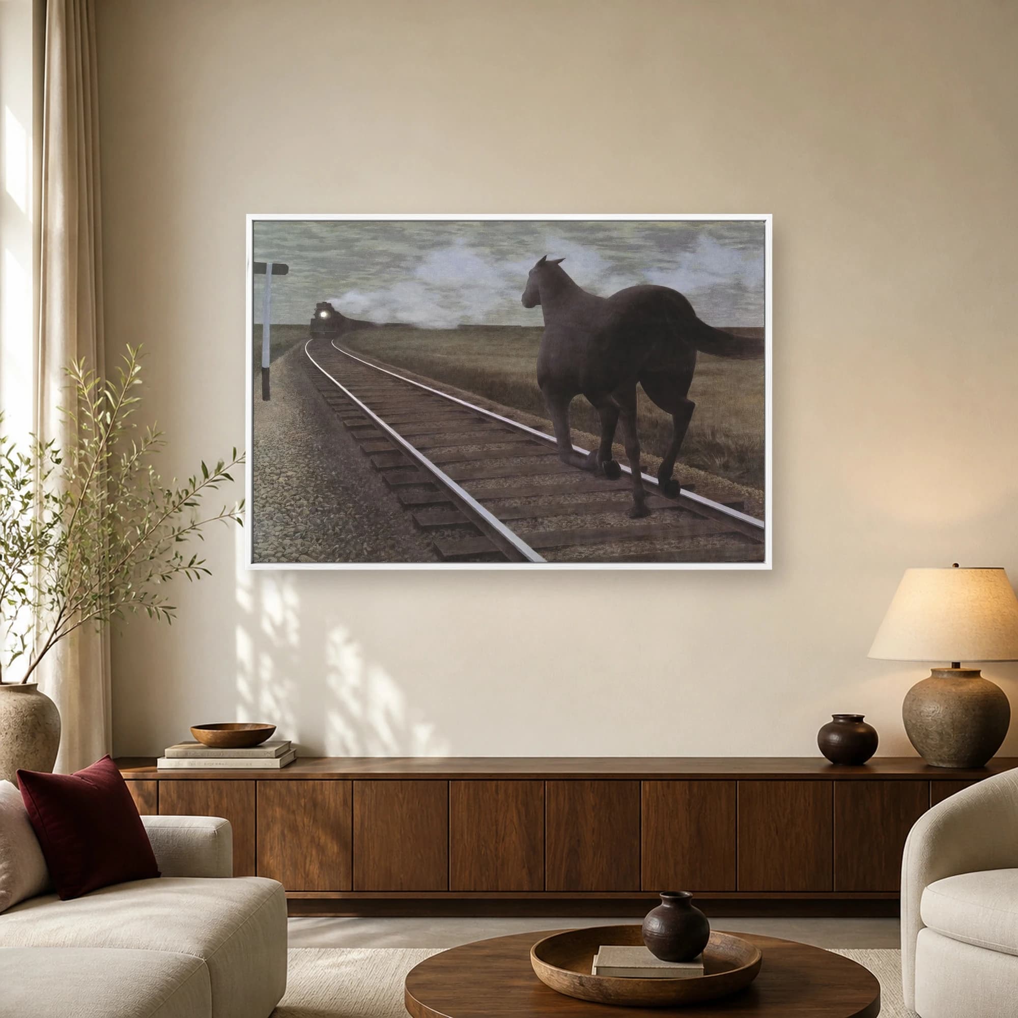 Surrealist Horse and Train Fine Art Canvas Print, view 2