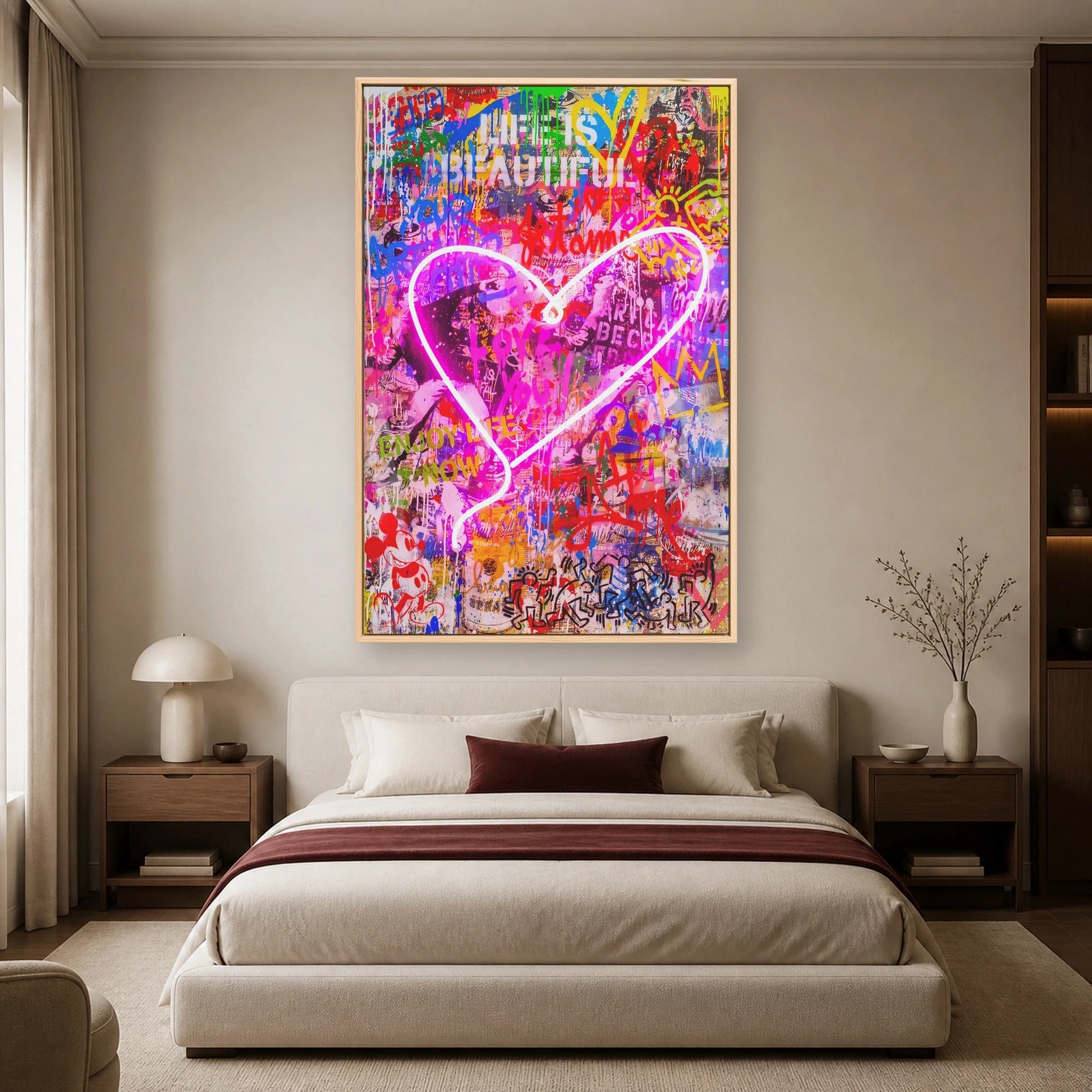 Life Is Beautiful Neon Heart Pop Art Wall Art, view 5