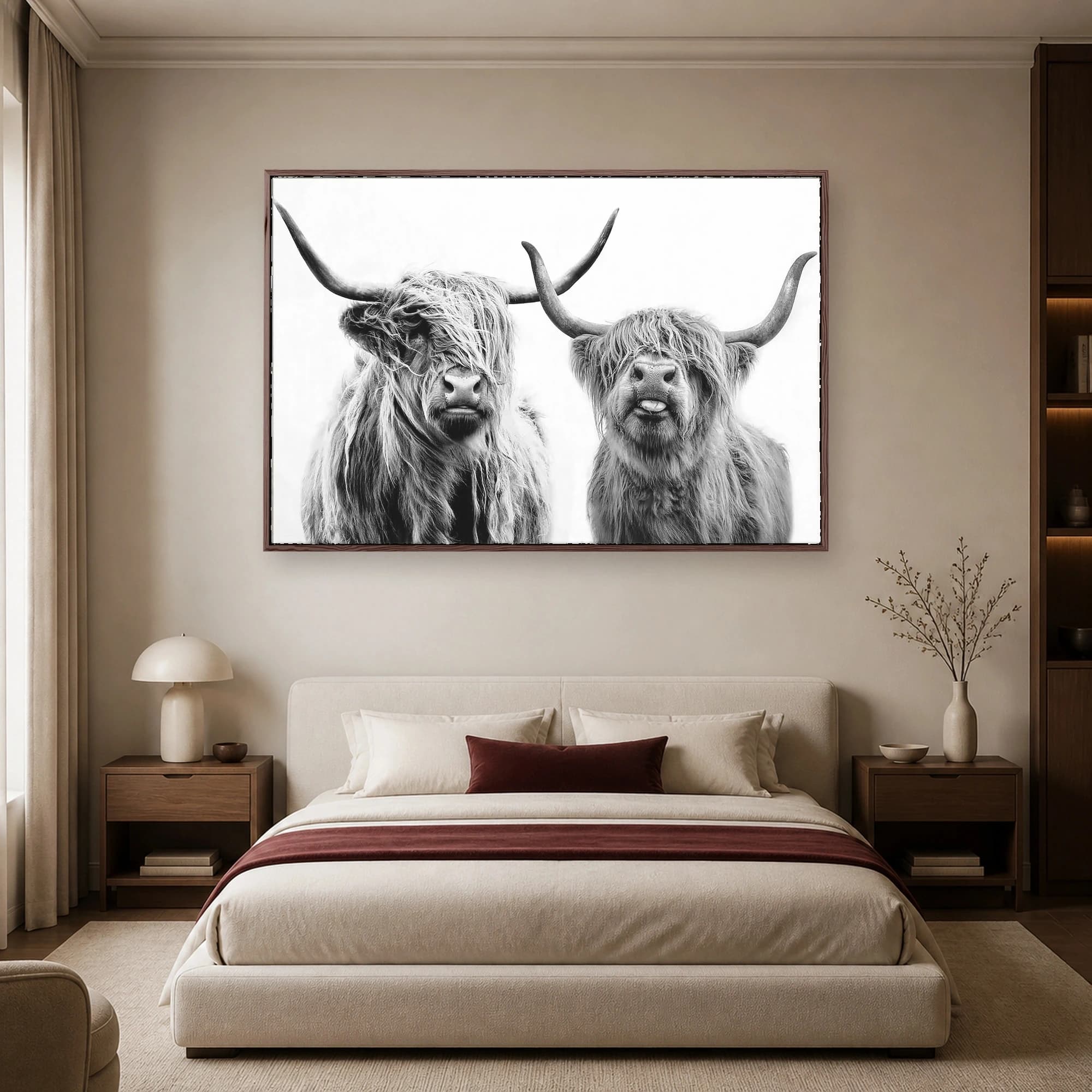 Highland Cattle Portrait Black and White Wall Art, view 4
