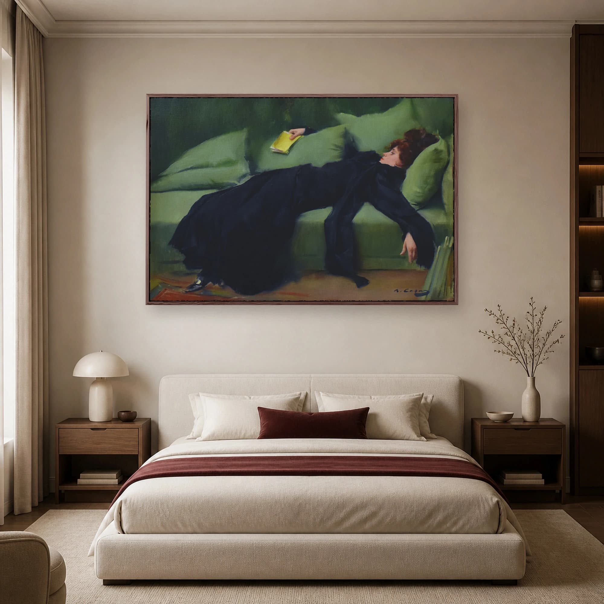 Vintage Impressionist Woman Reclining with Book Art Print, view 5