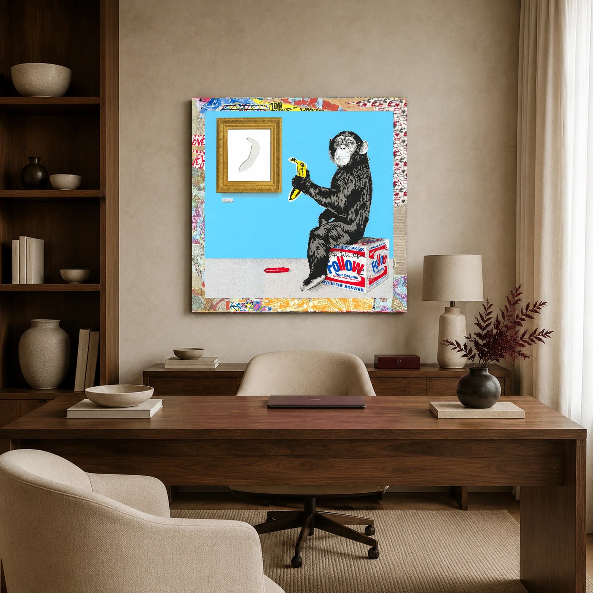 Pop Art Chimp with Banana Wall Art Print, view 3