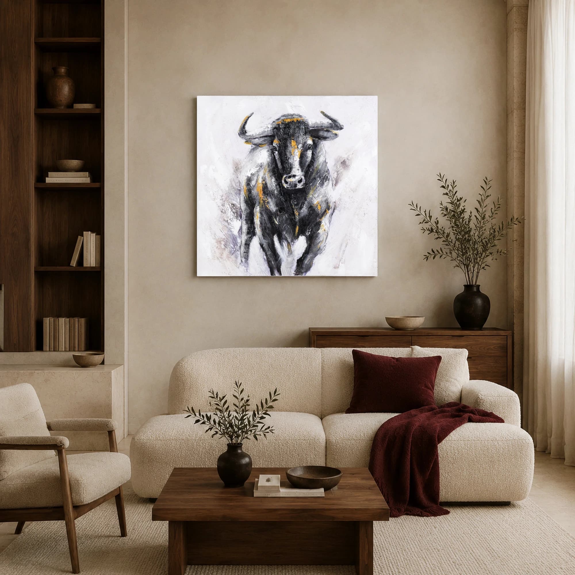 Majestic Charging Bull Black and White Canvas Wall Art, view 4