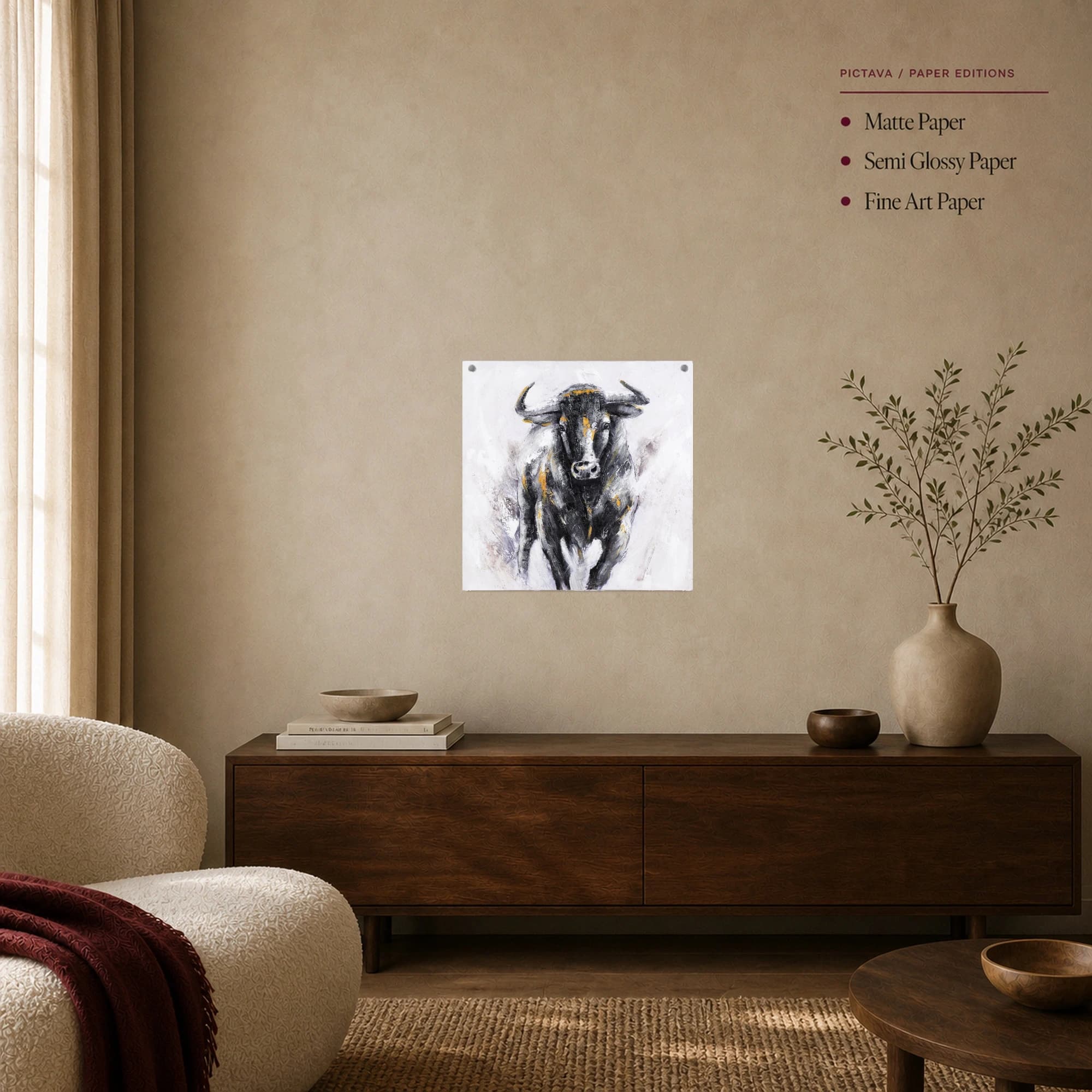 Majestic Charging Bull Black and White Canvas Wall Art, view 8