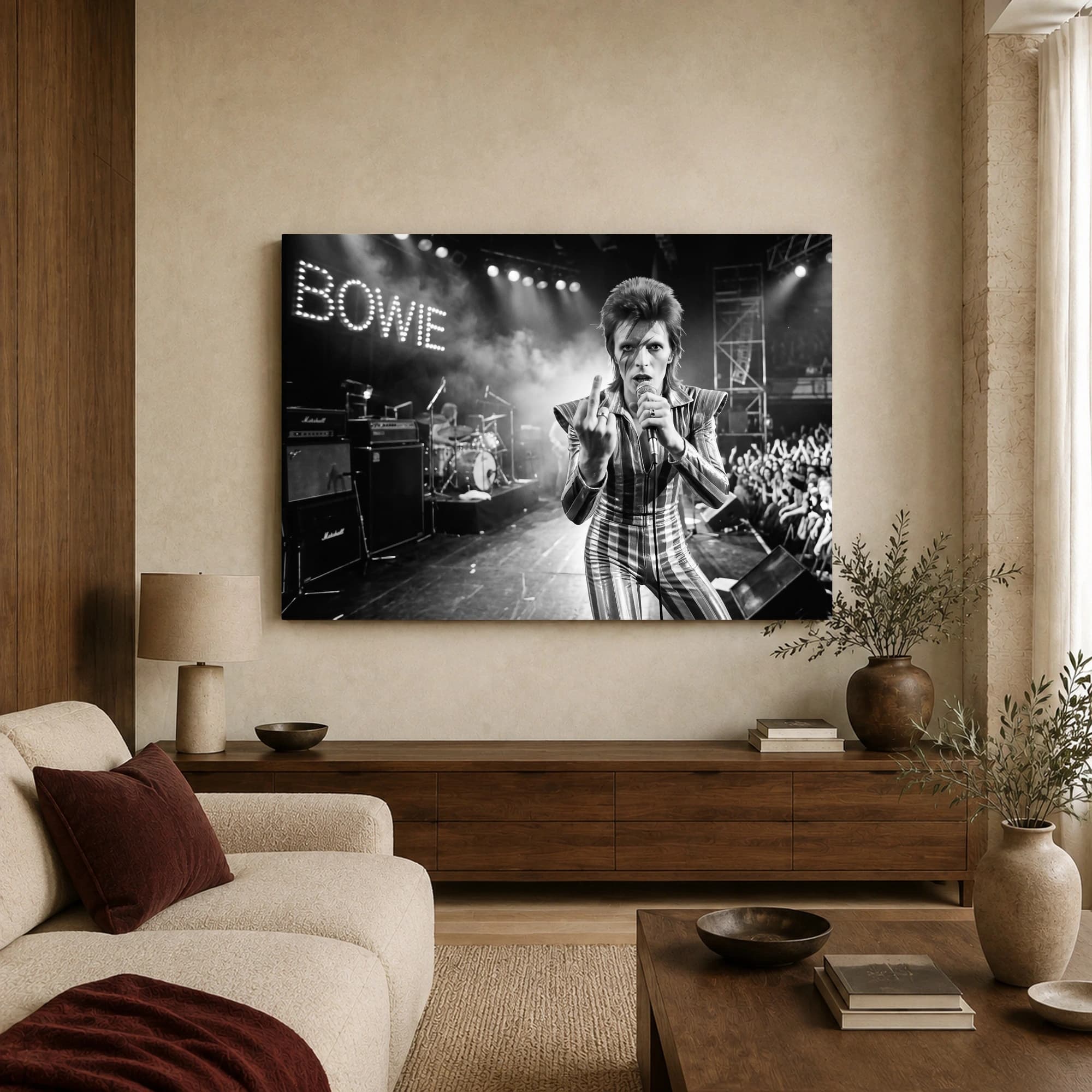David Bowie Iconic Live Concert Black and White Wall Art, view 3