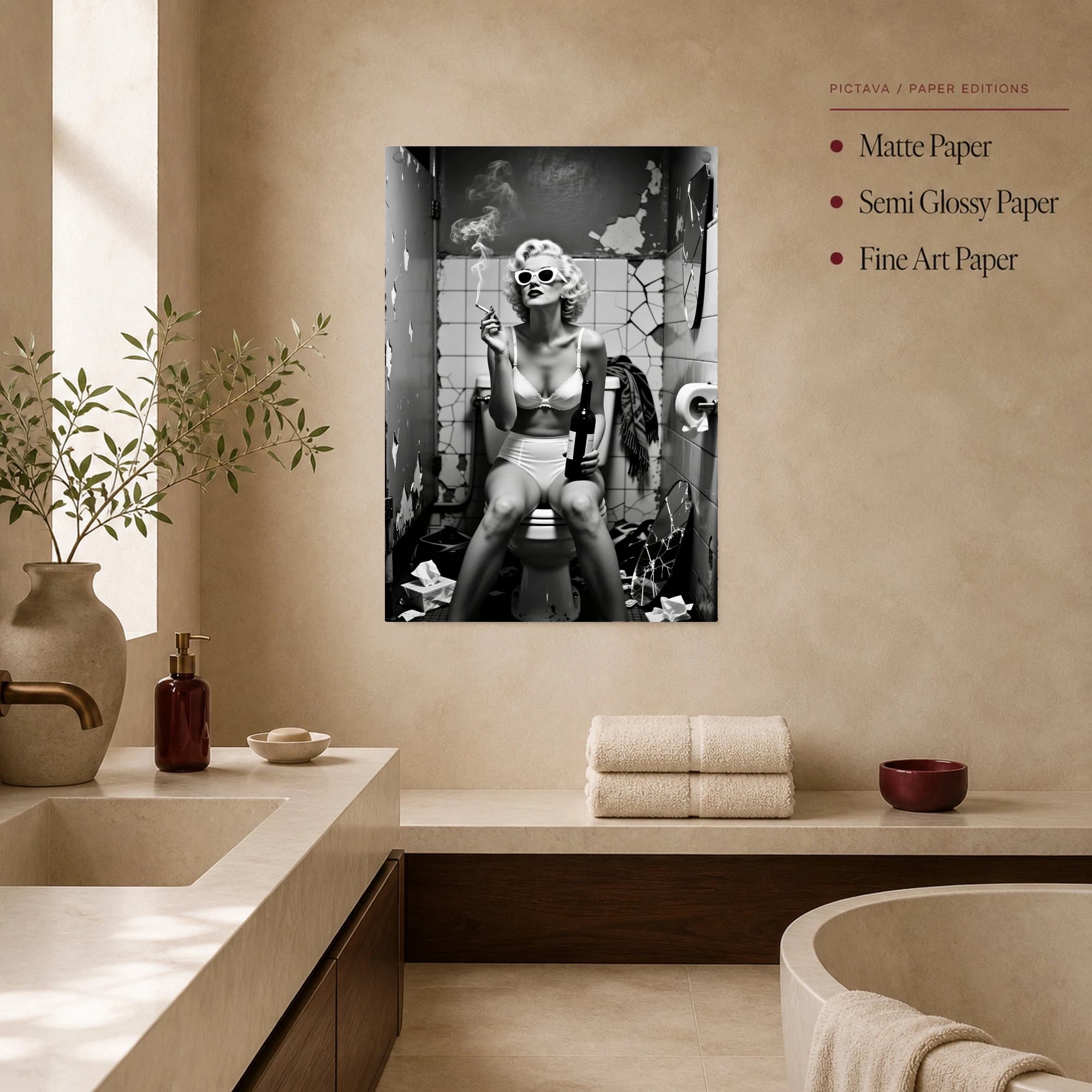 Retro Glamour Bathroom Satire Black and White Wall Art, view 2