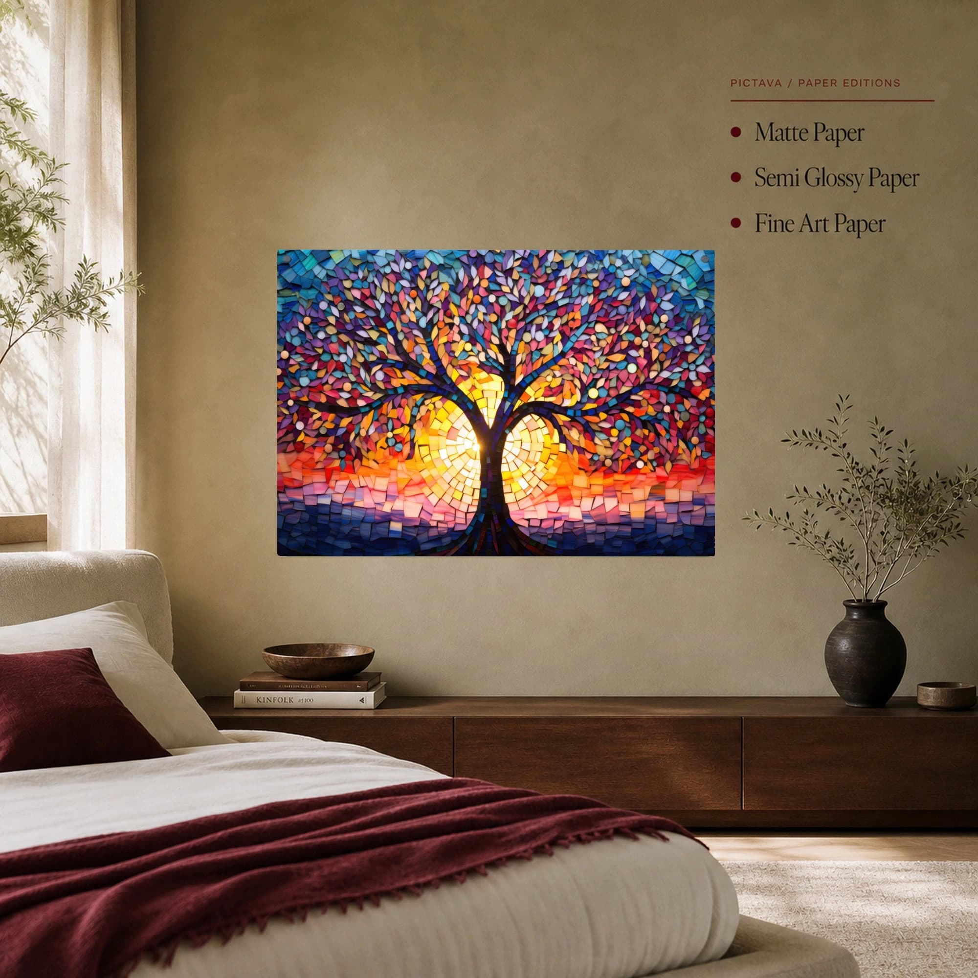 Mosaic Sunset Tree Stained Glass Wall Art, view 7