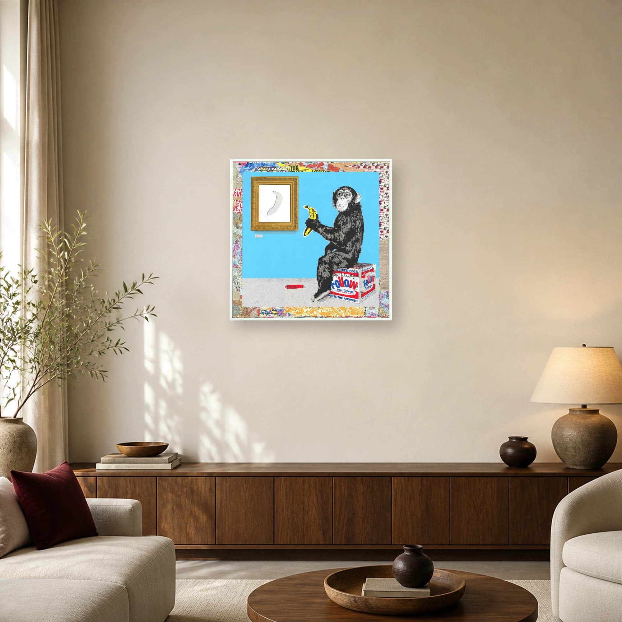 Pop Art Chimp with Banana Wall Art Print, view 6
