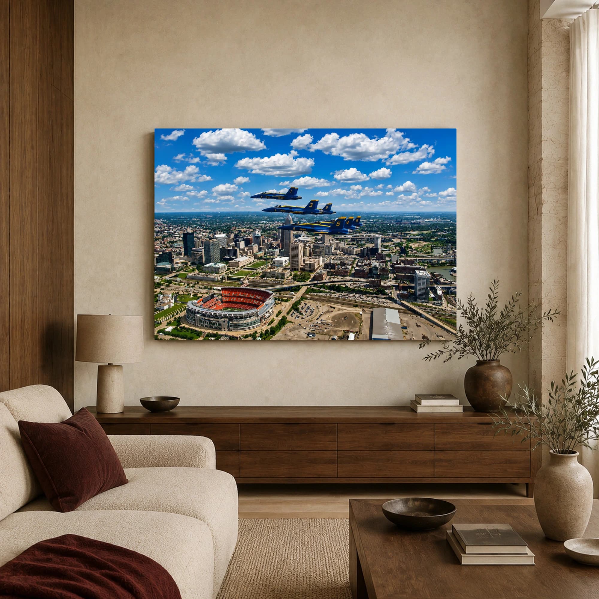 Blue Angels Flyover Cincinnati Skyline Canvas Print, view 3