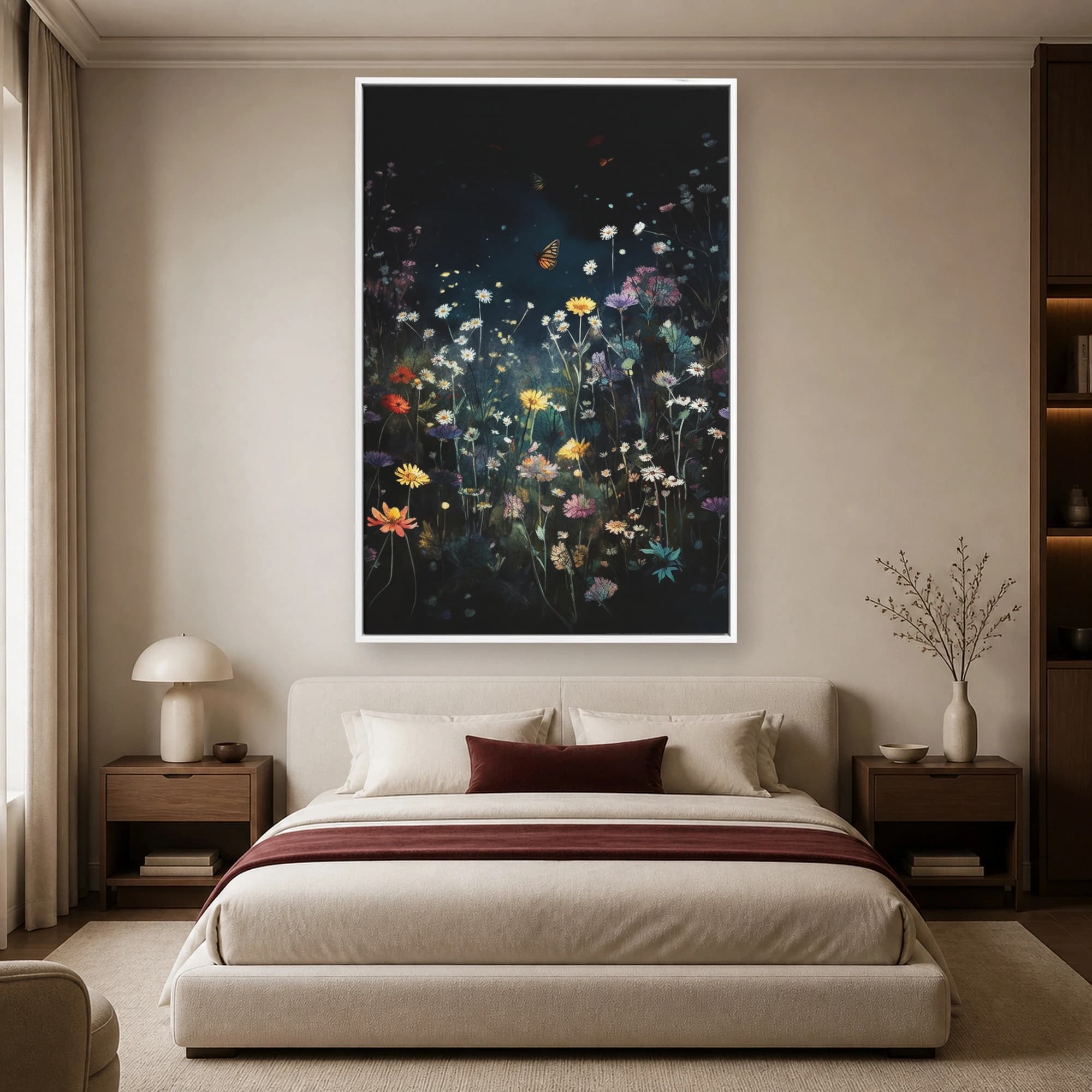 Midnight Meadow Butterfly Wildflower Night Print, view 3