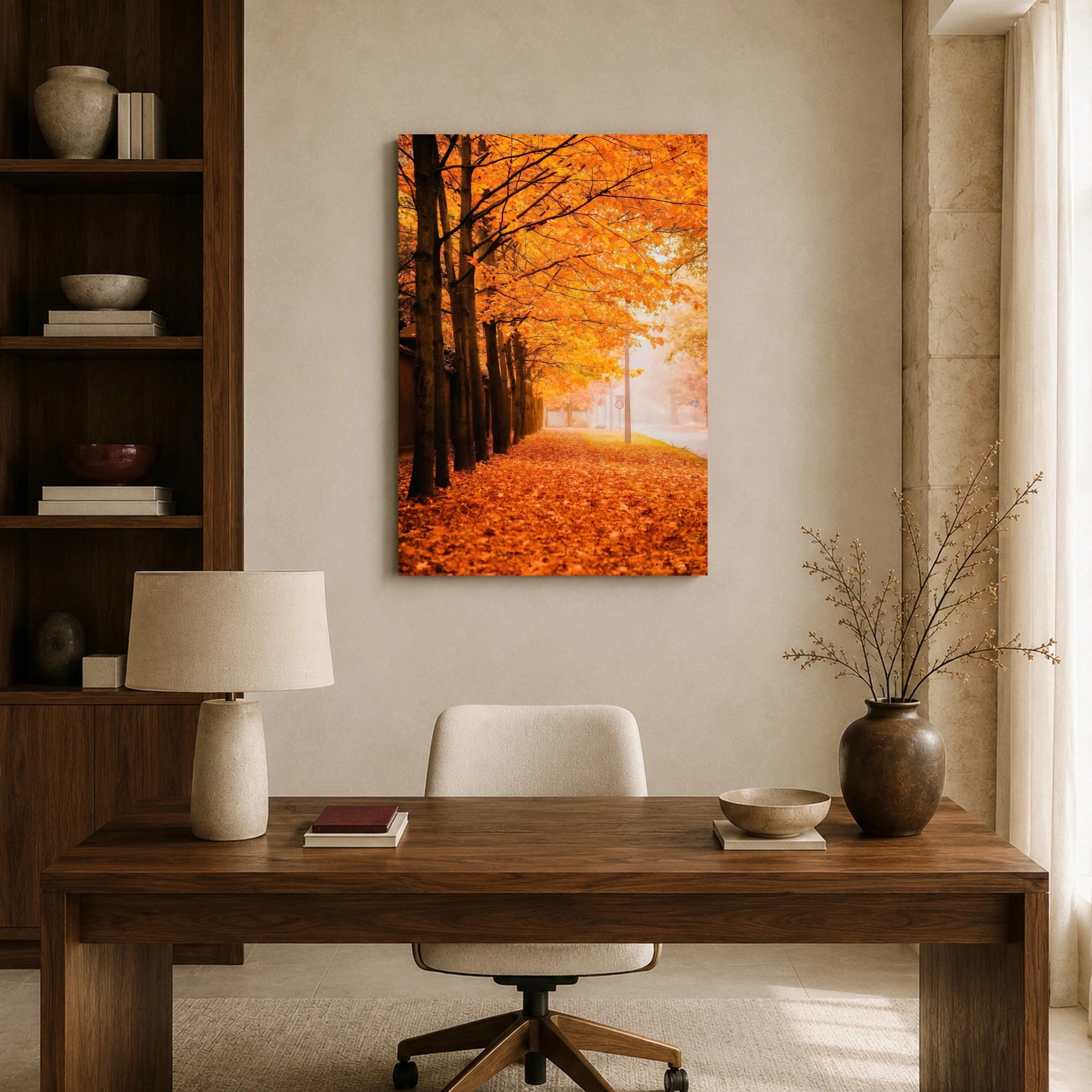 Autumn Mist Tree-Lined Avenue Canvas Print, view 8