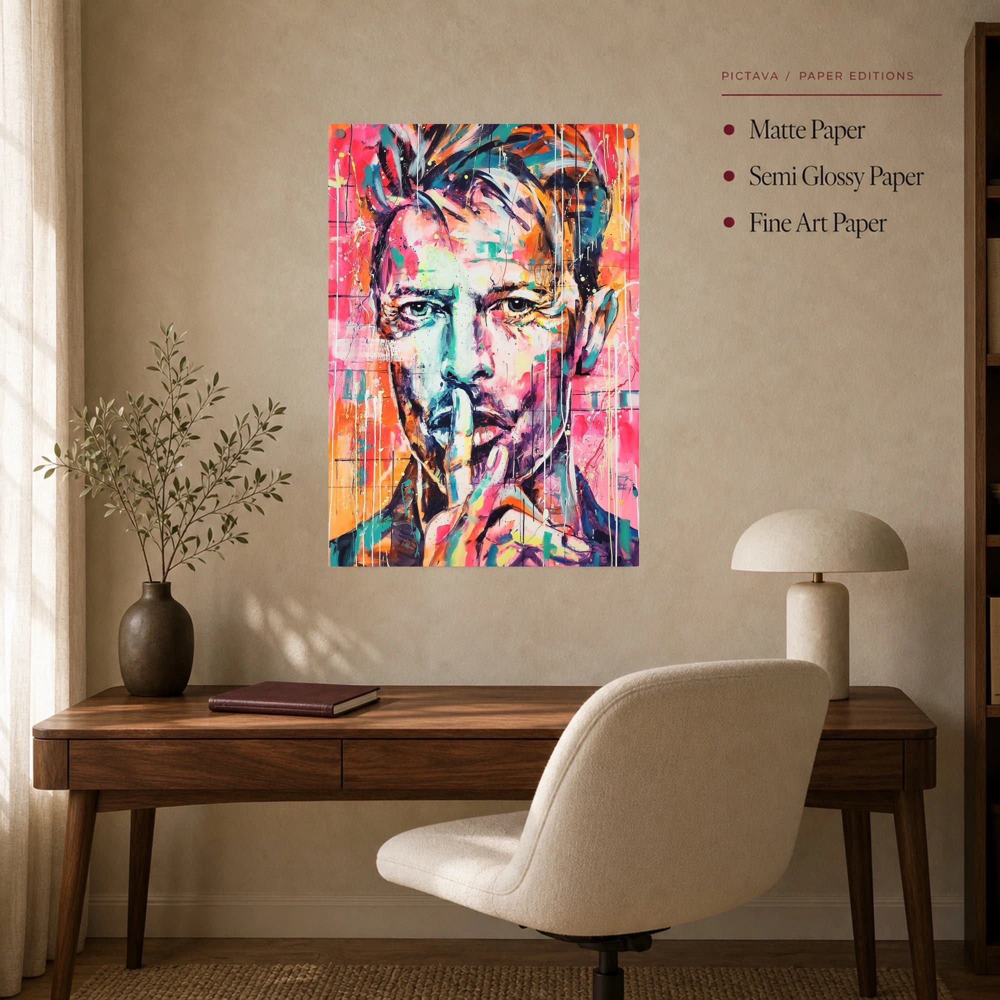 David Bowie Neon Pop Art Portrait Canvas Print, view 7