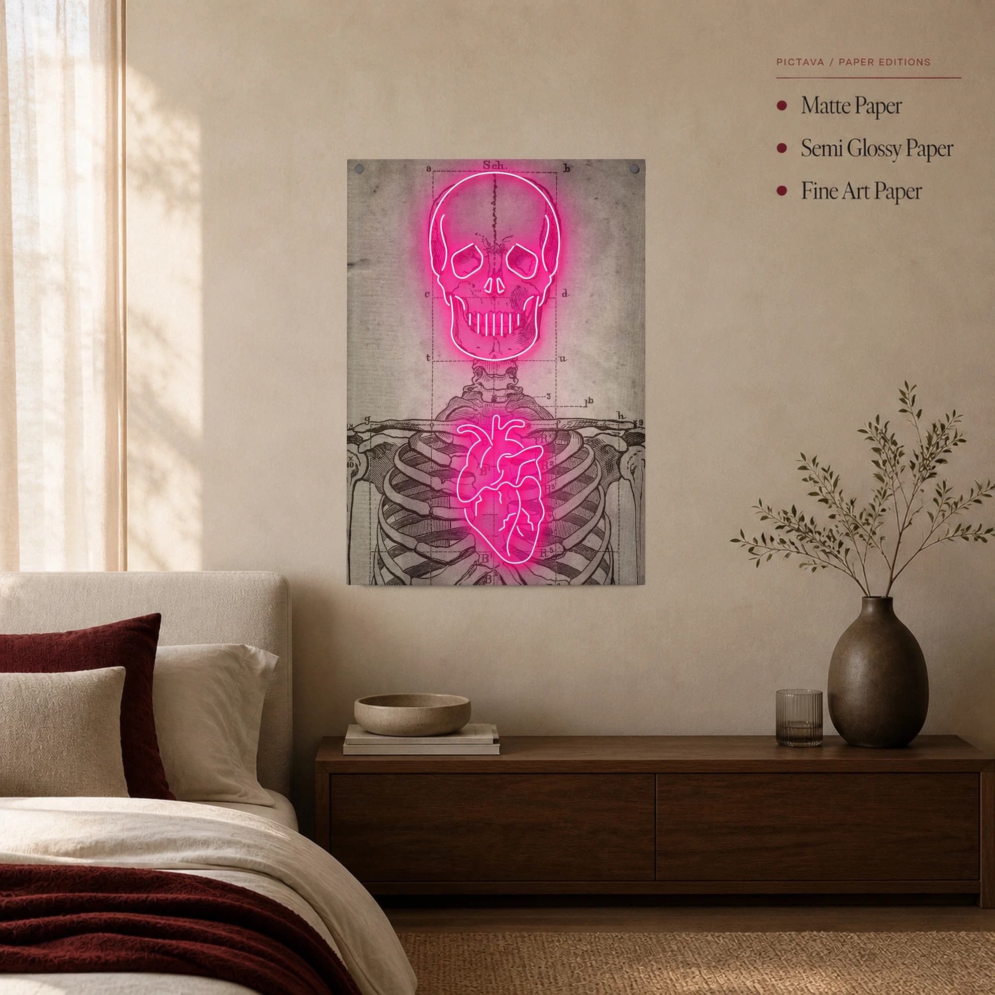 Neon Anatomical Skull and Heart Vintage Wall Art, view 3