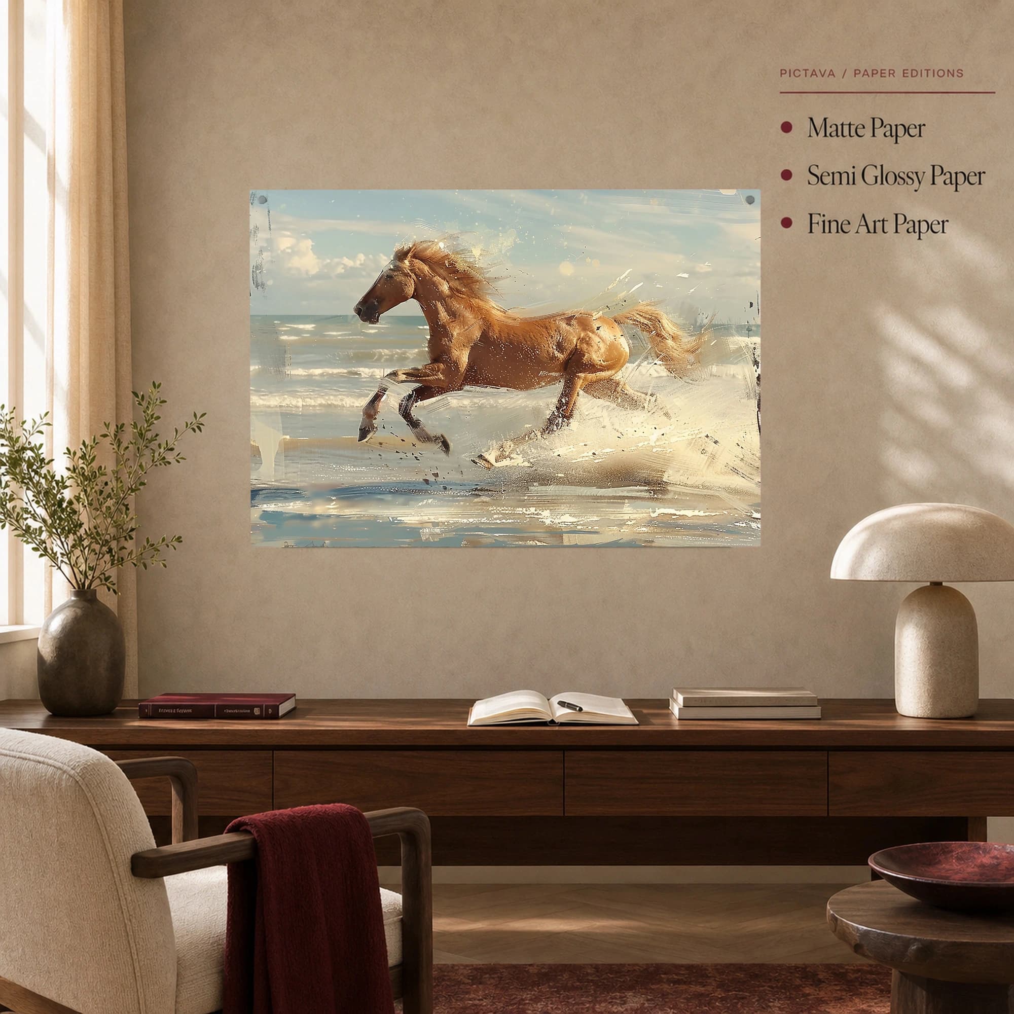 Galloping Golden Horse Coastal Surf Canvas Print, view 5