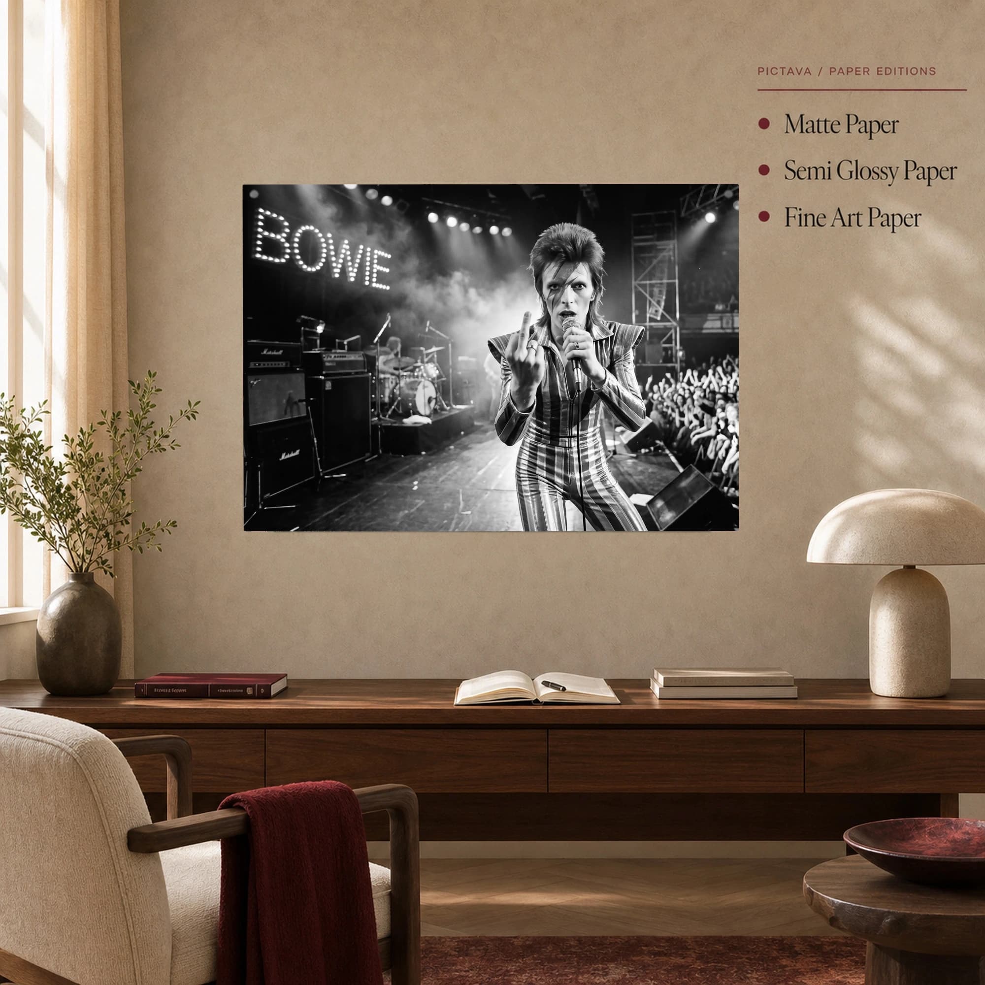 David Bowie Iconic Live Concert Black and White Wall Art, view 5