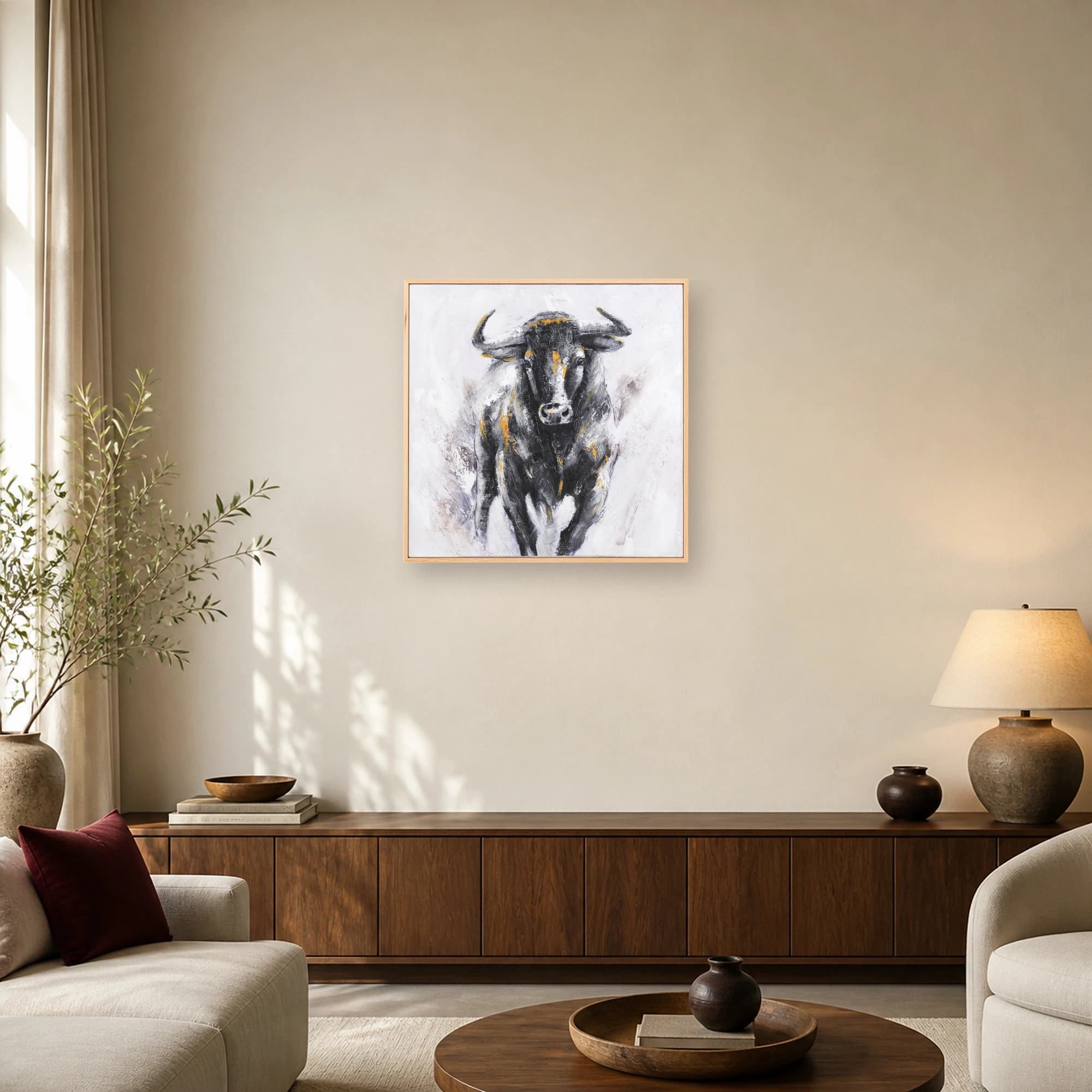 Majestic Charging Bull Black and White Canvas Wall Art, view 7