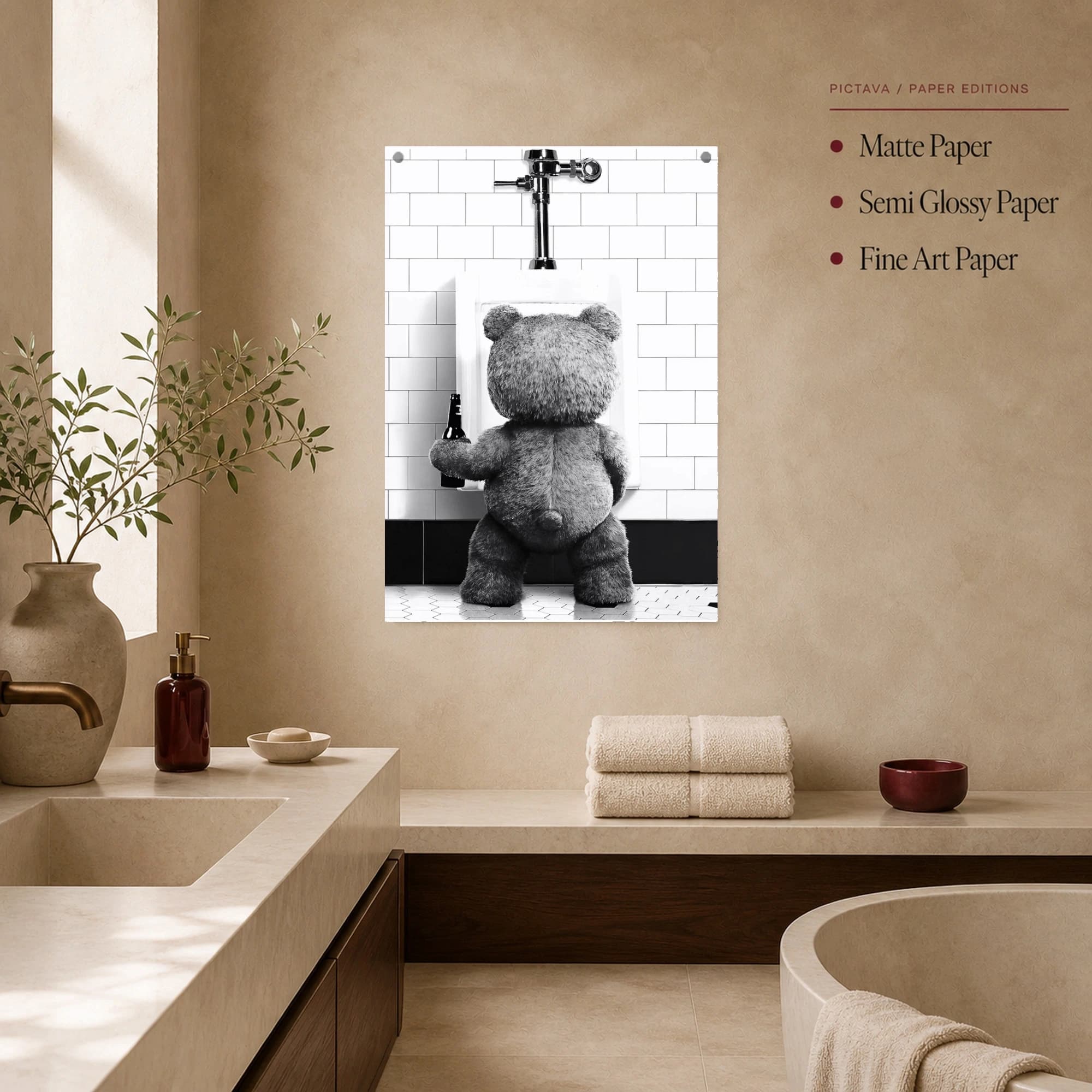 Funny Teddy Bear at Urinal Bathroom Wall Art Print, view 5