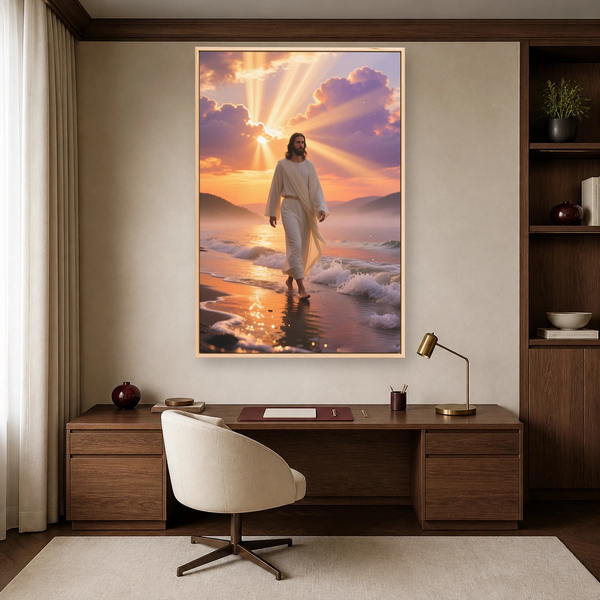Jesus Walking on Water Sunrise Coastal Canvas Print, view 4