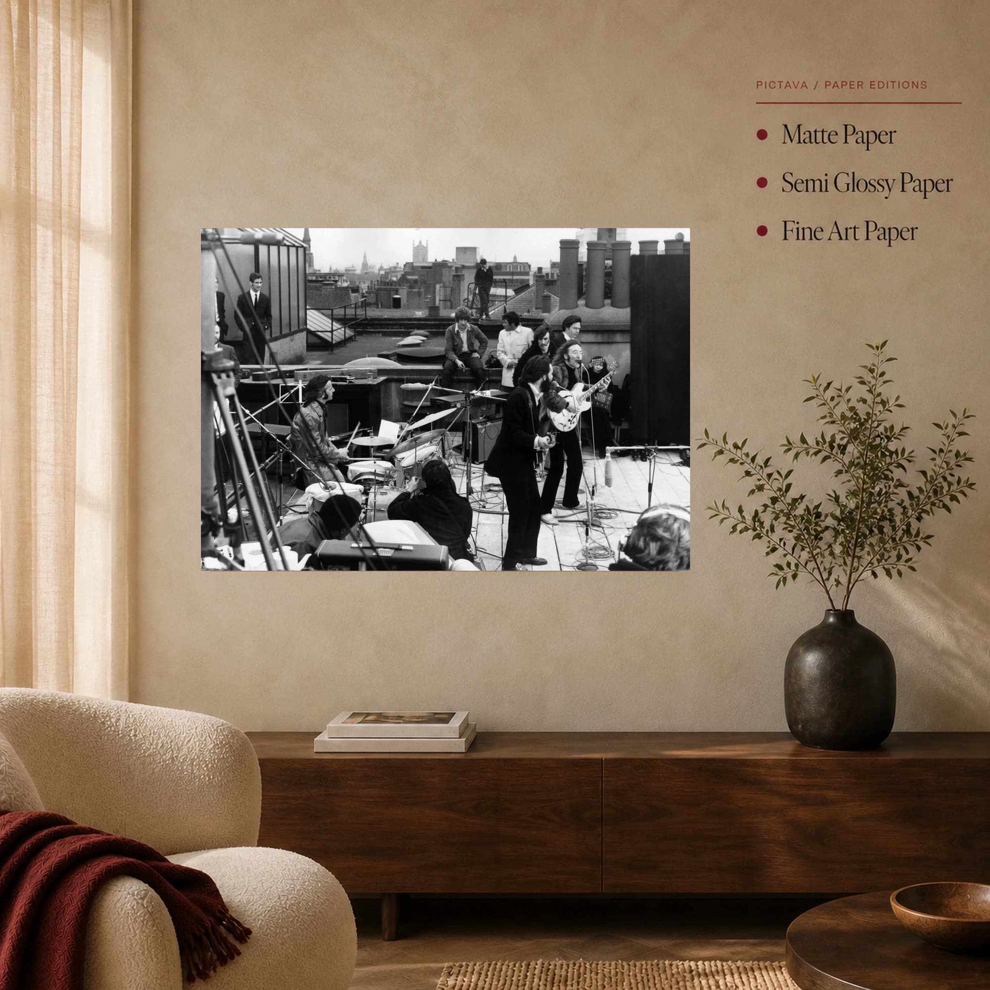 The Beatles Historic Rooftop Concert Black and White Wall Art, view 4