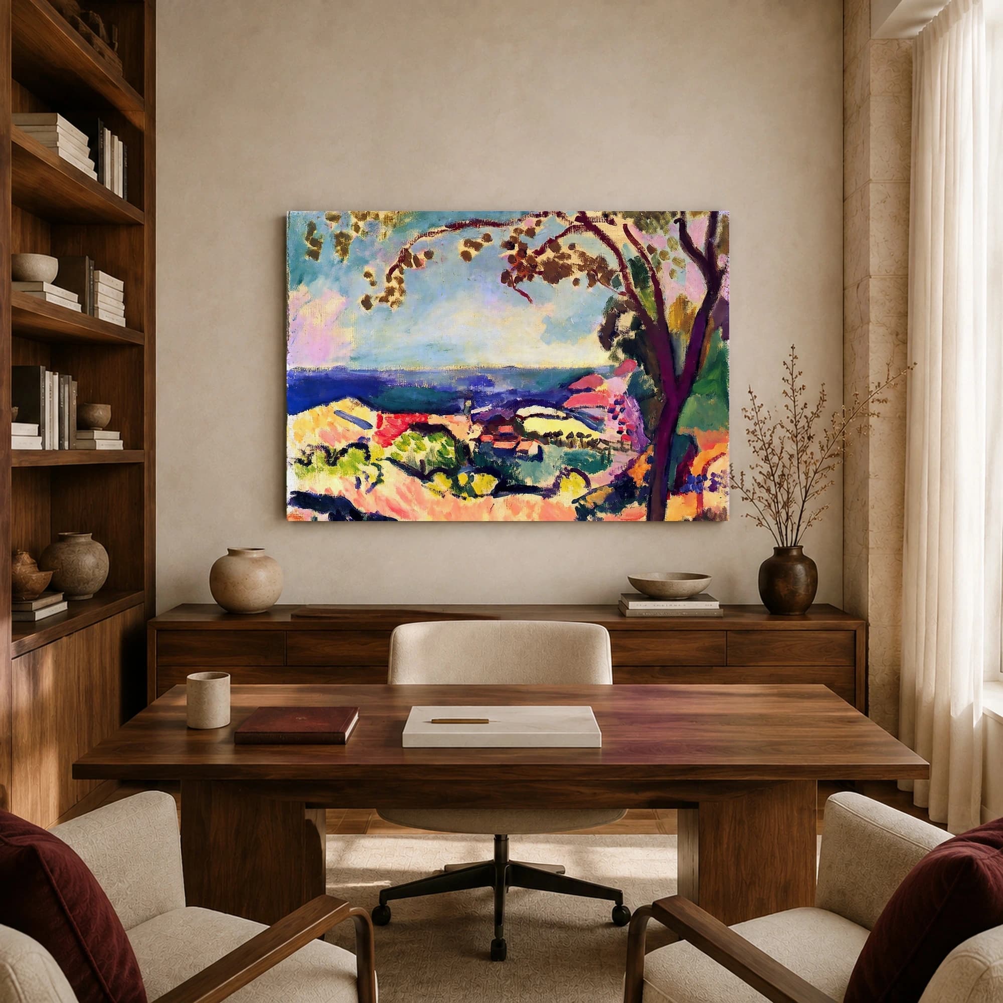 Expressionist Coastal Landscape with Red Roofs Canvas Print, view 8