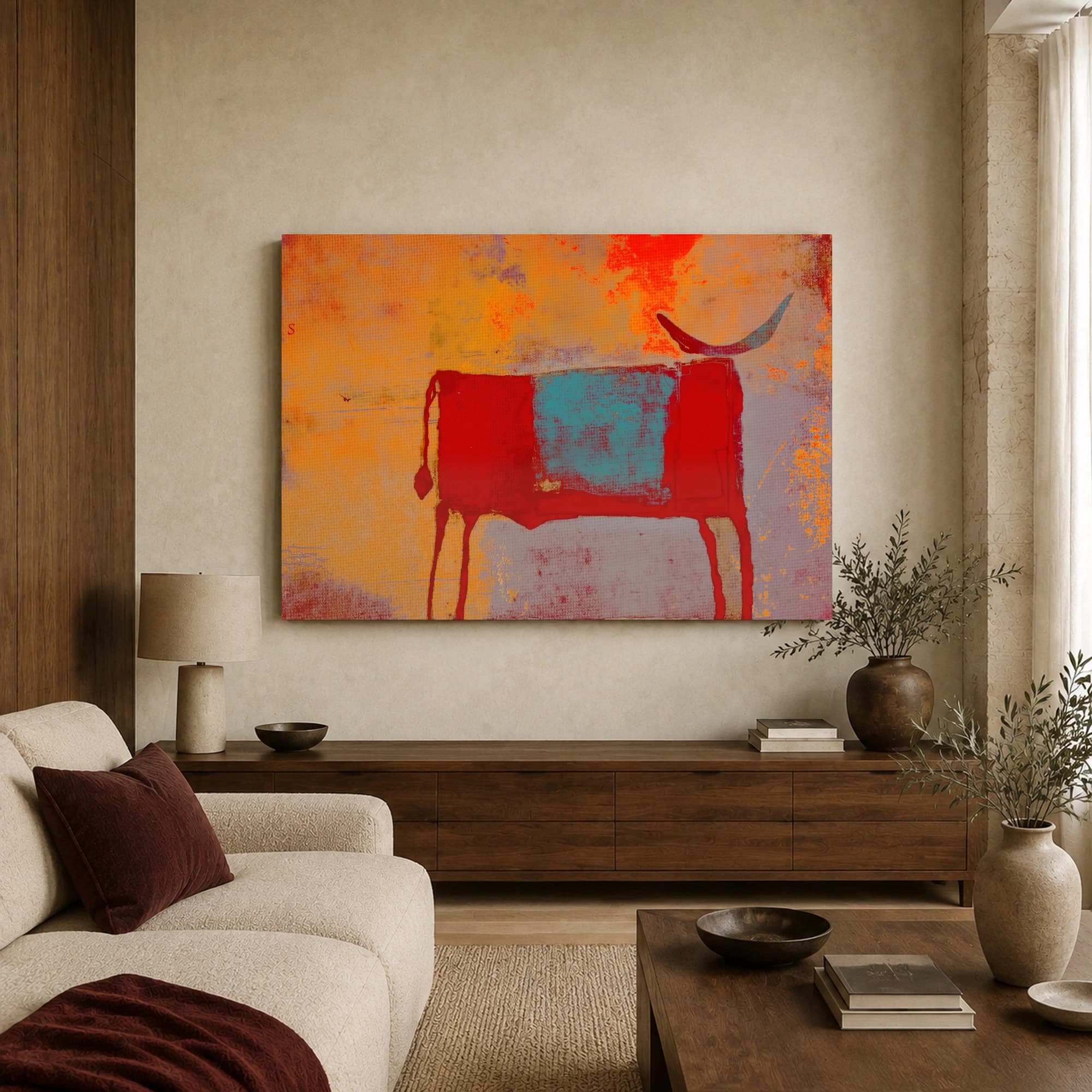 Abstract Red Bull Canvas Art Print, view 3