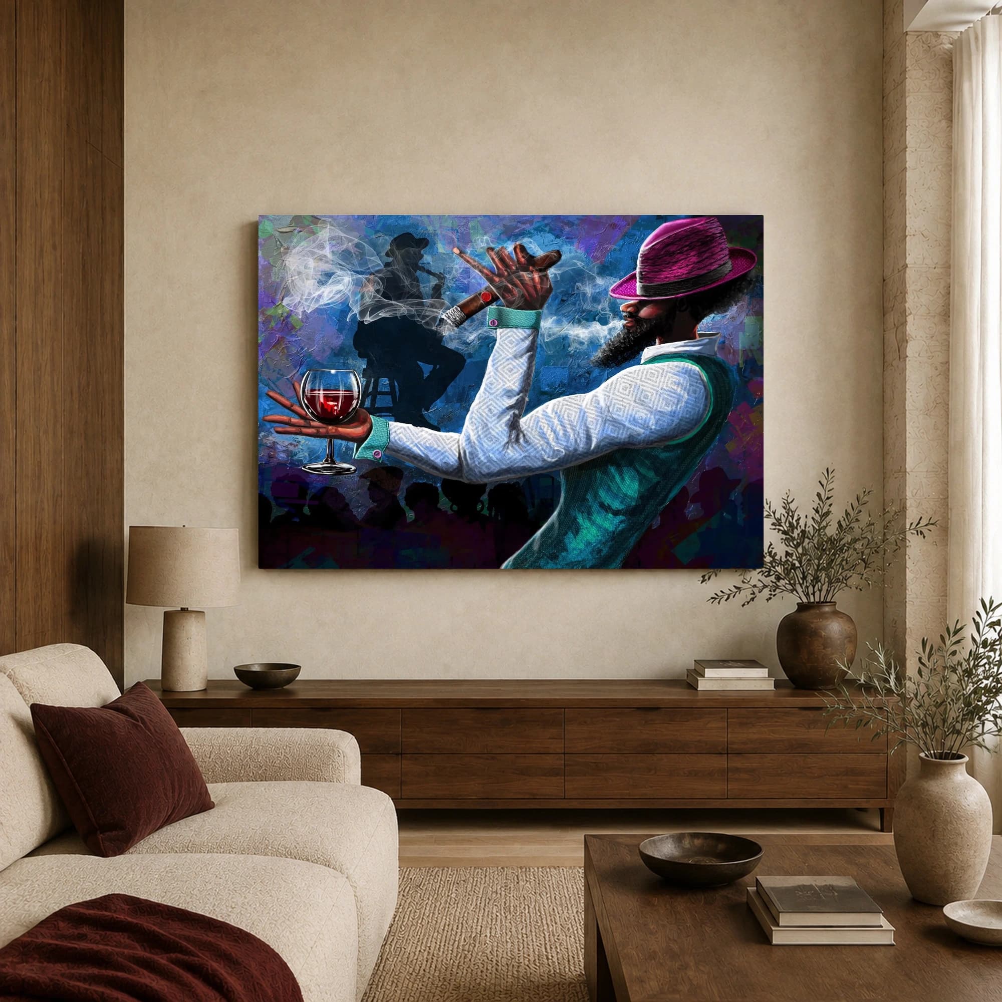 Stylish Man with Cigar and Wine - Modern Portrait Art, view 4