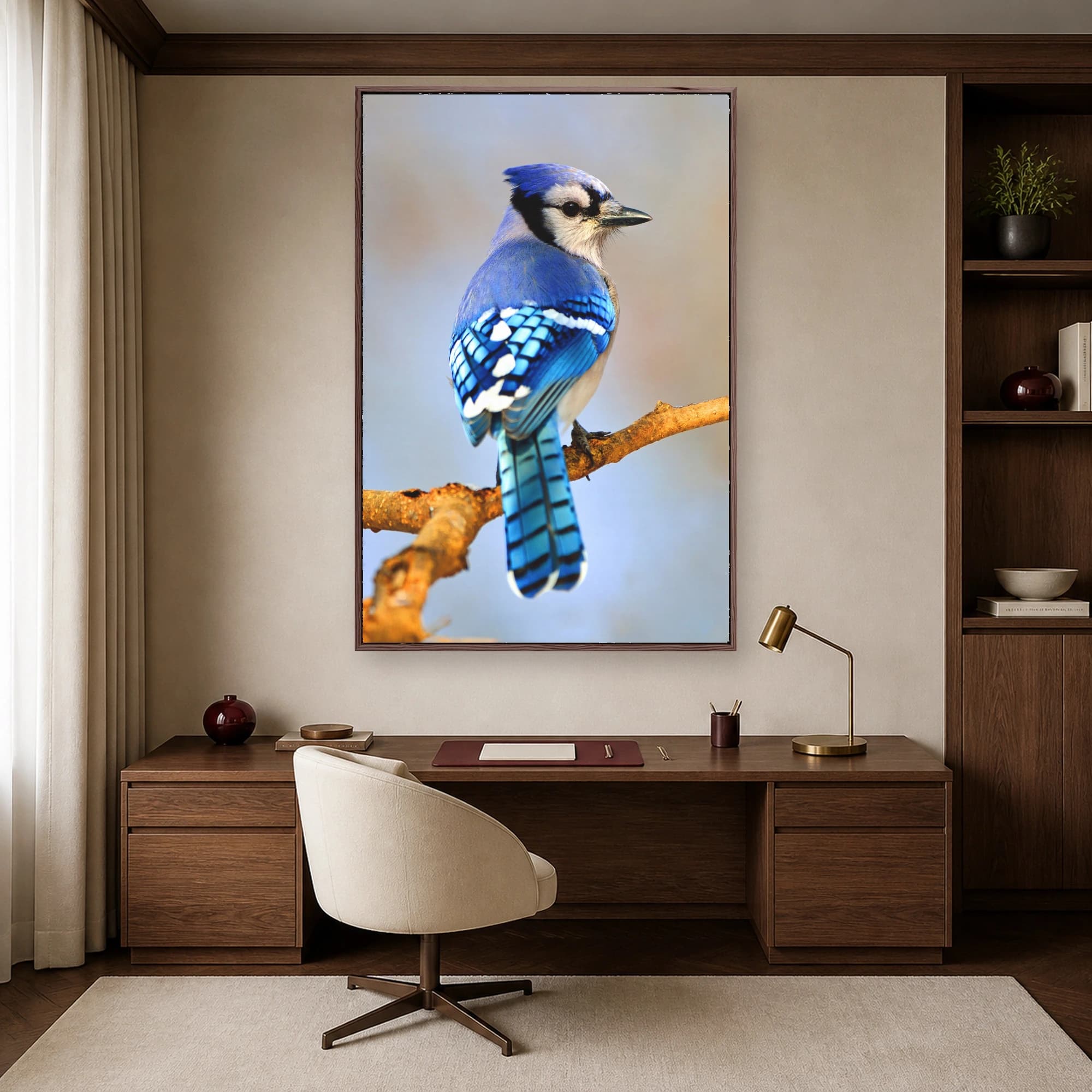 Vibrant Blue Jay Bird Wildlife Photography Wall Art, view 6