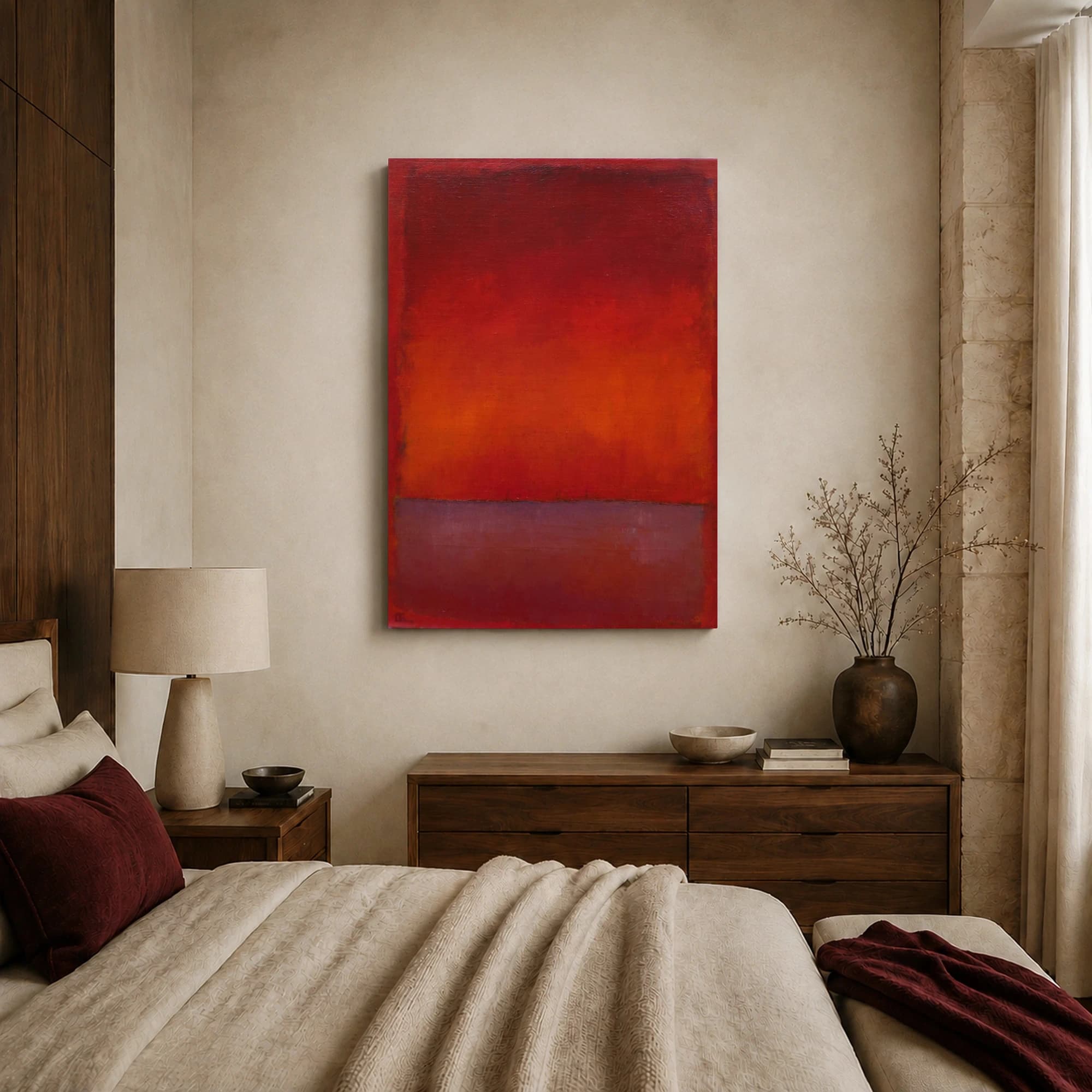 Crimson Horizon Color Field Abstract Wall Art, view 7