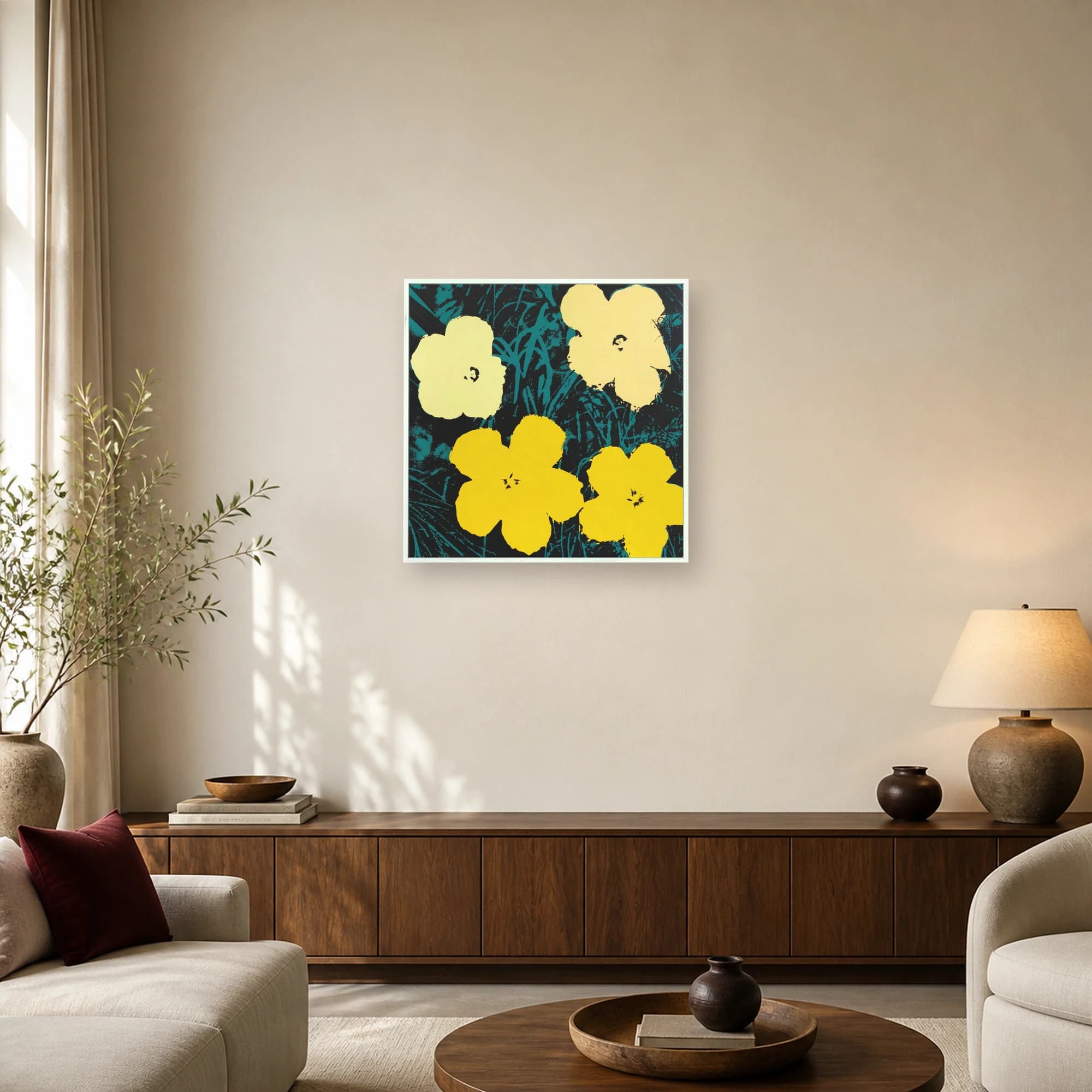 Yellow and Turquoise Pop Art Flowers Canvas Print, view 4