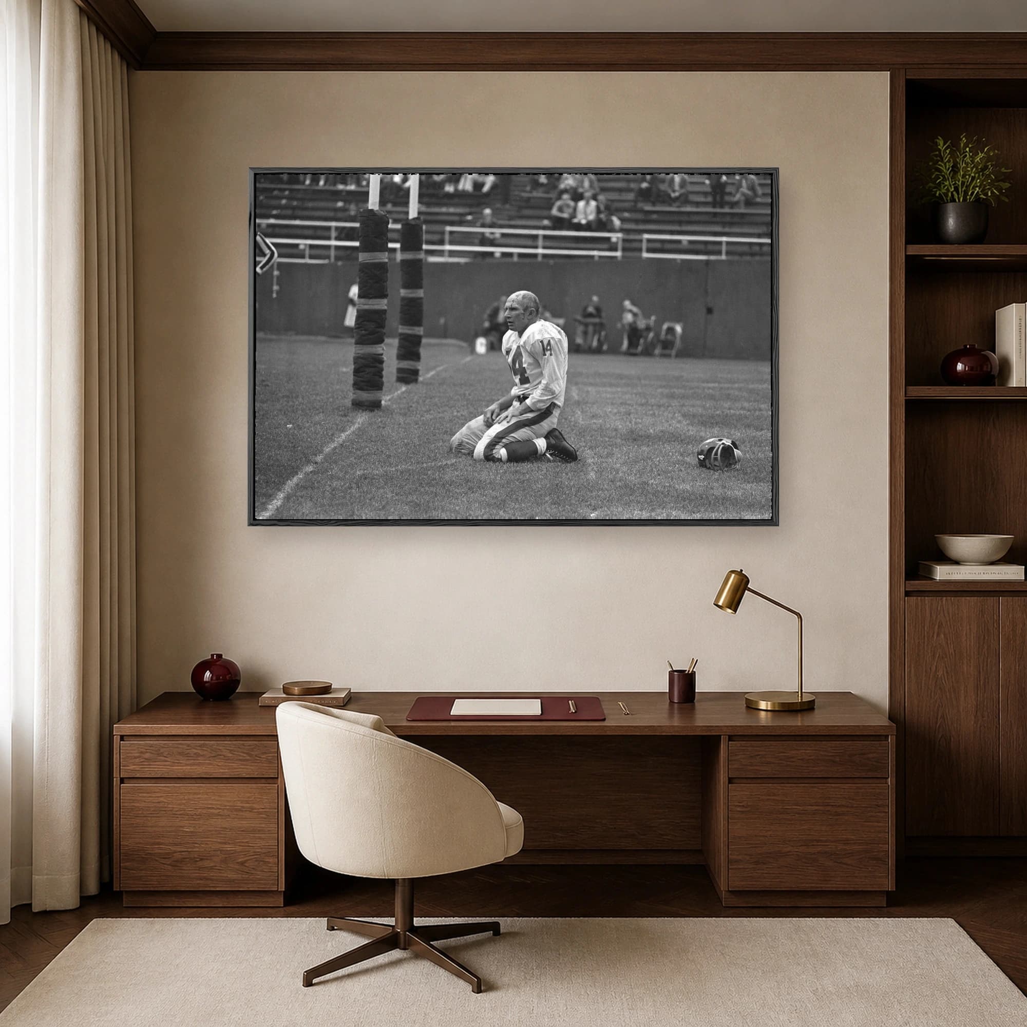 Exhausted Football Player Historic Black and White Photo, view 7