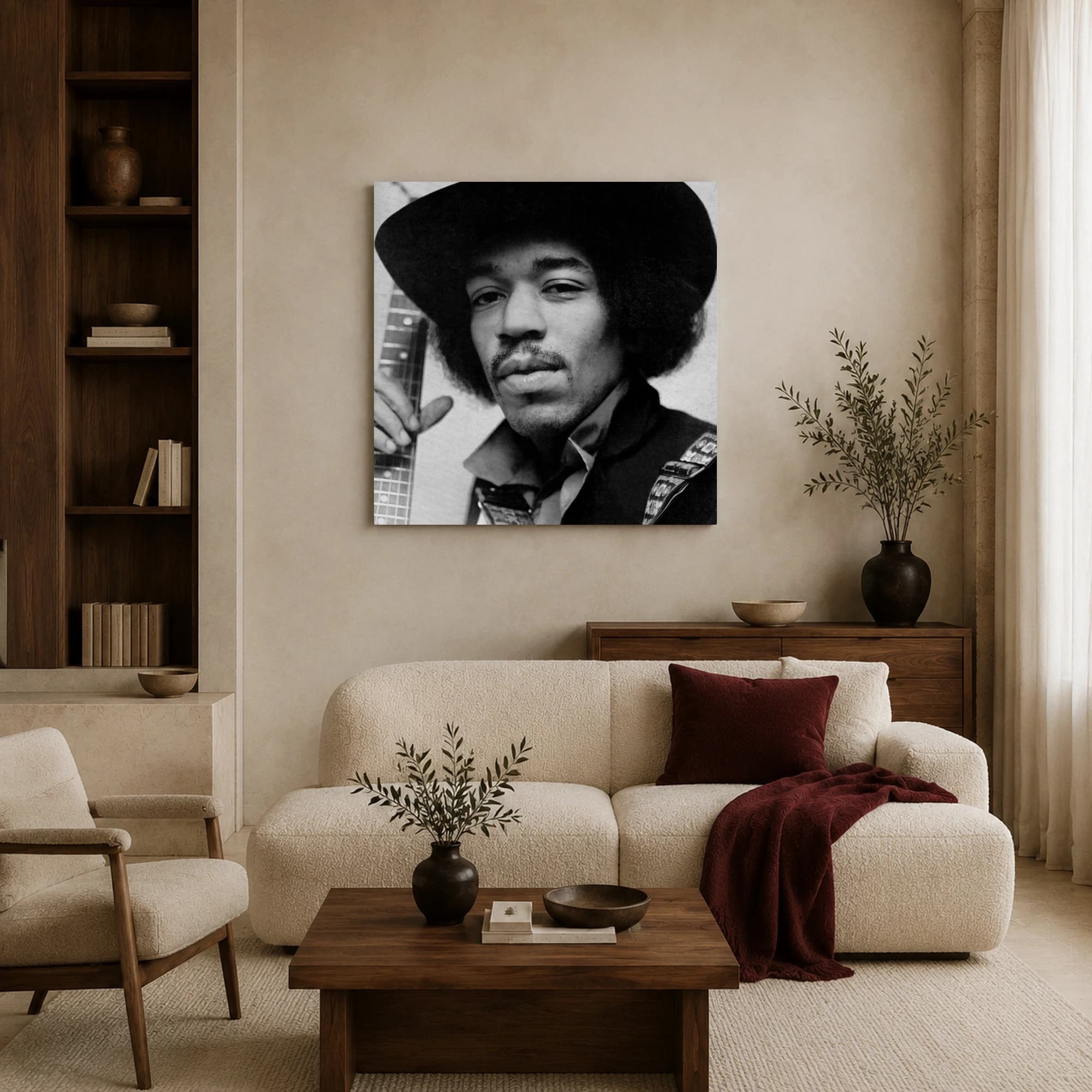 Jimi Hendrix Iconic Black and White Guitarist Portrait Wall Art, view 4