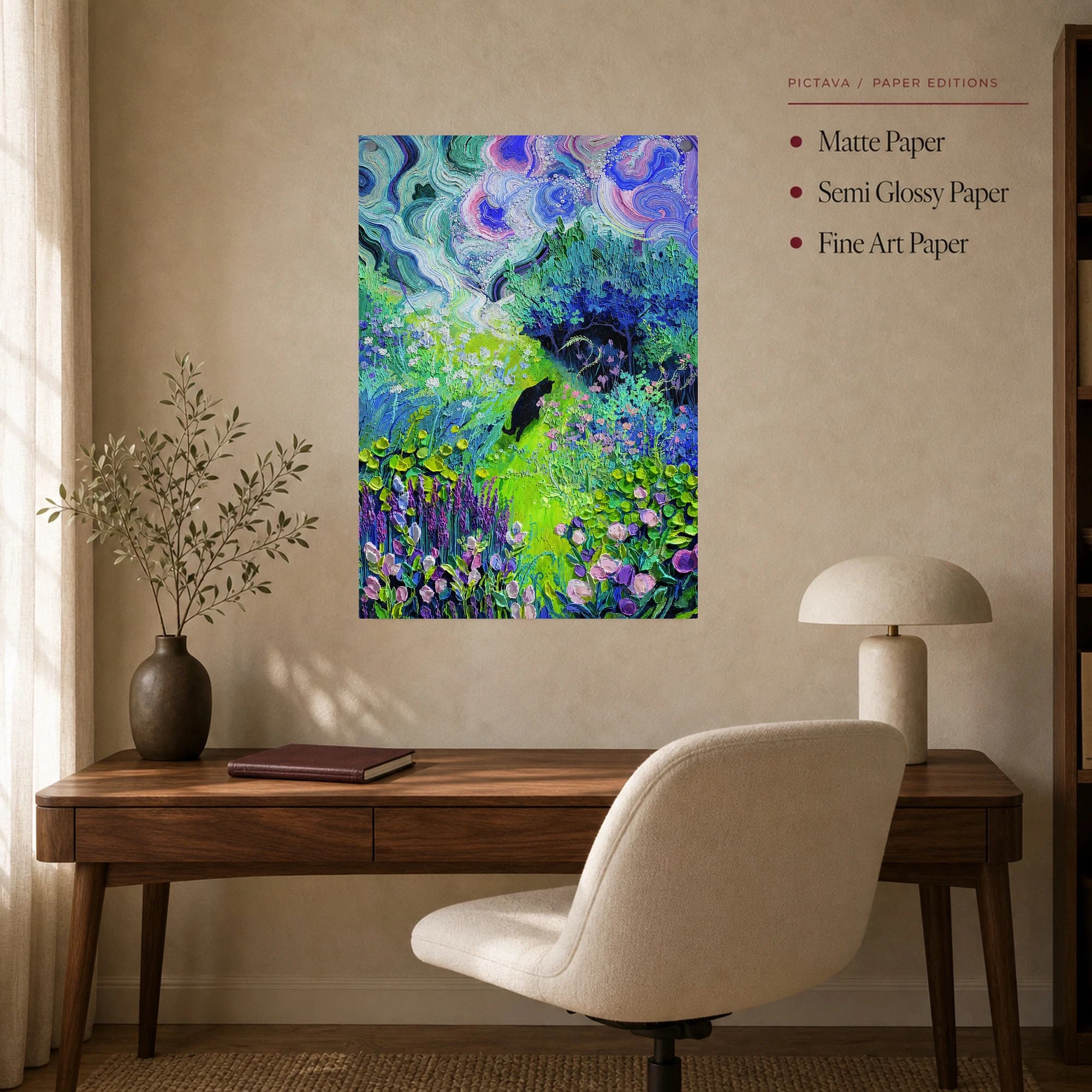 Black Cat in Impasto Garden Night Sky Canvas Print, view 7