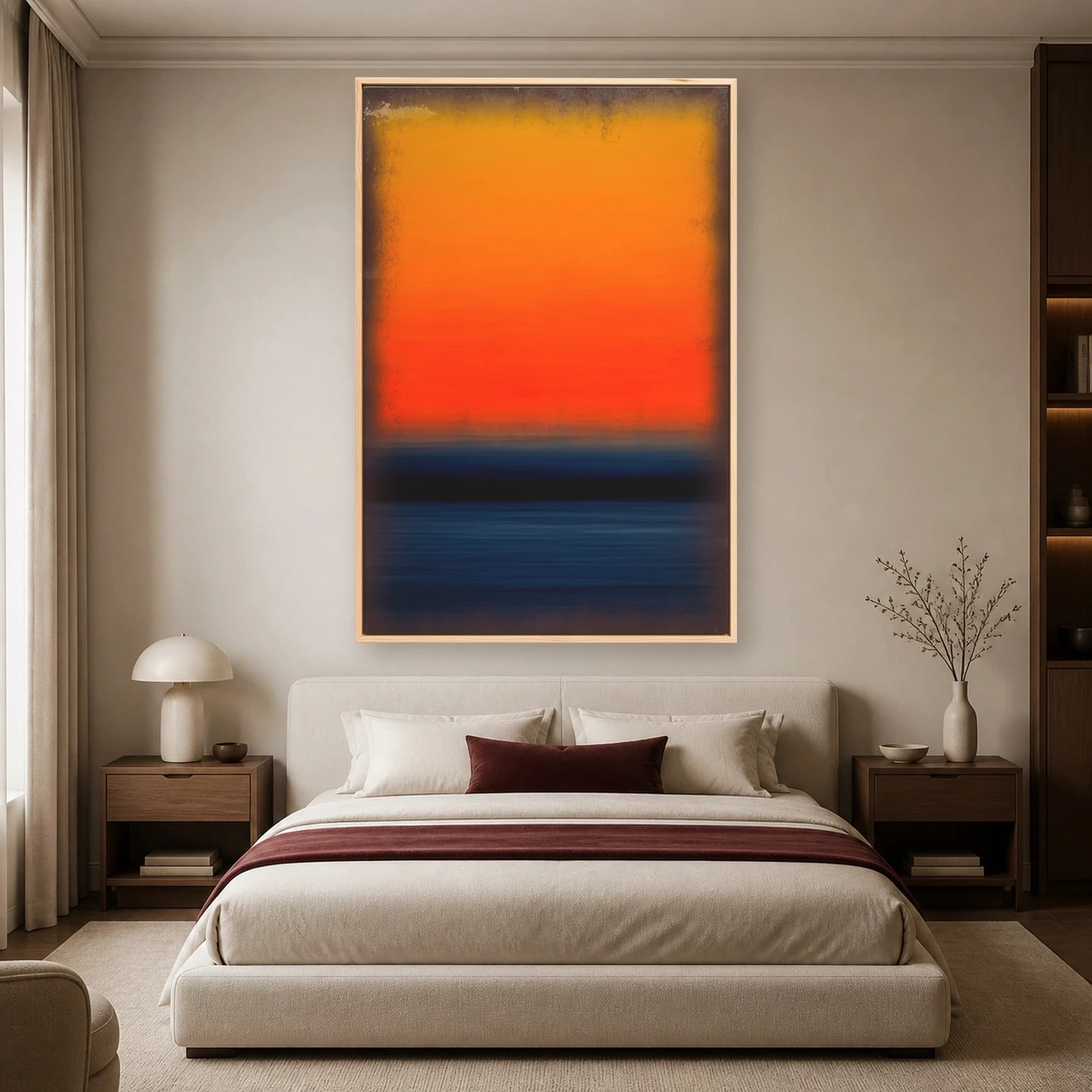 Crimson Horizon Minimalist Abstract Seascape Wall Art, view 5