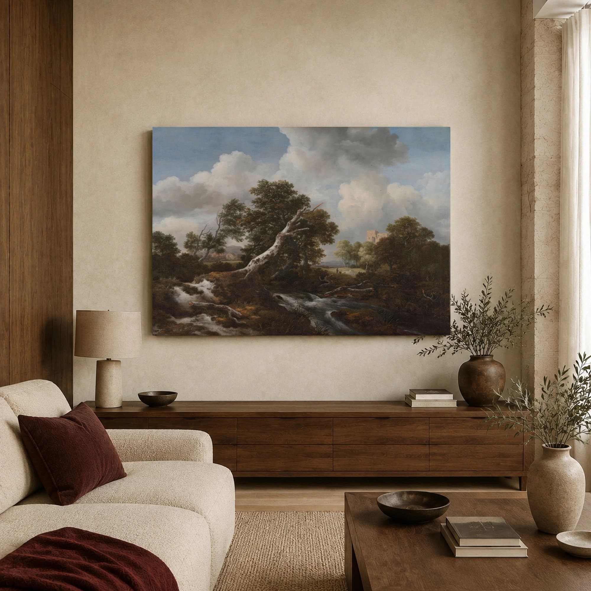 Classic Dutch Landscape Wall Art Print with River and Ruins, view 3