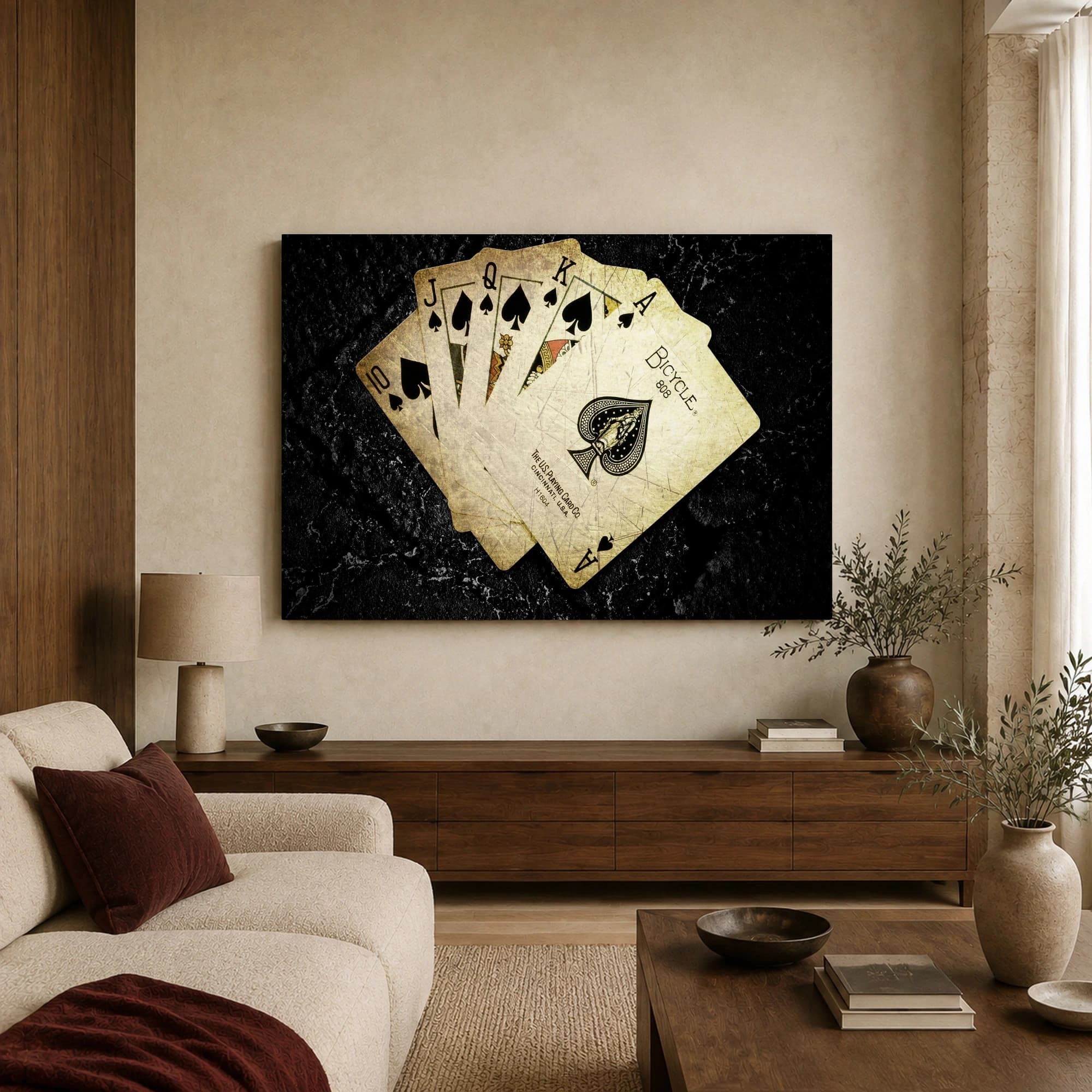 Vintage Royal Flush Spades Playing Cards Art, view 3