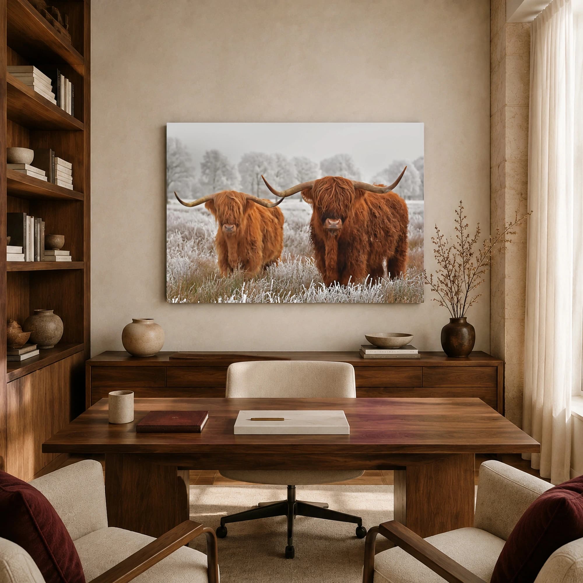 Highland Cattle in Frost Winter Wildlife Wall Art, view 8