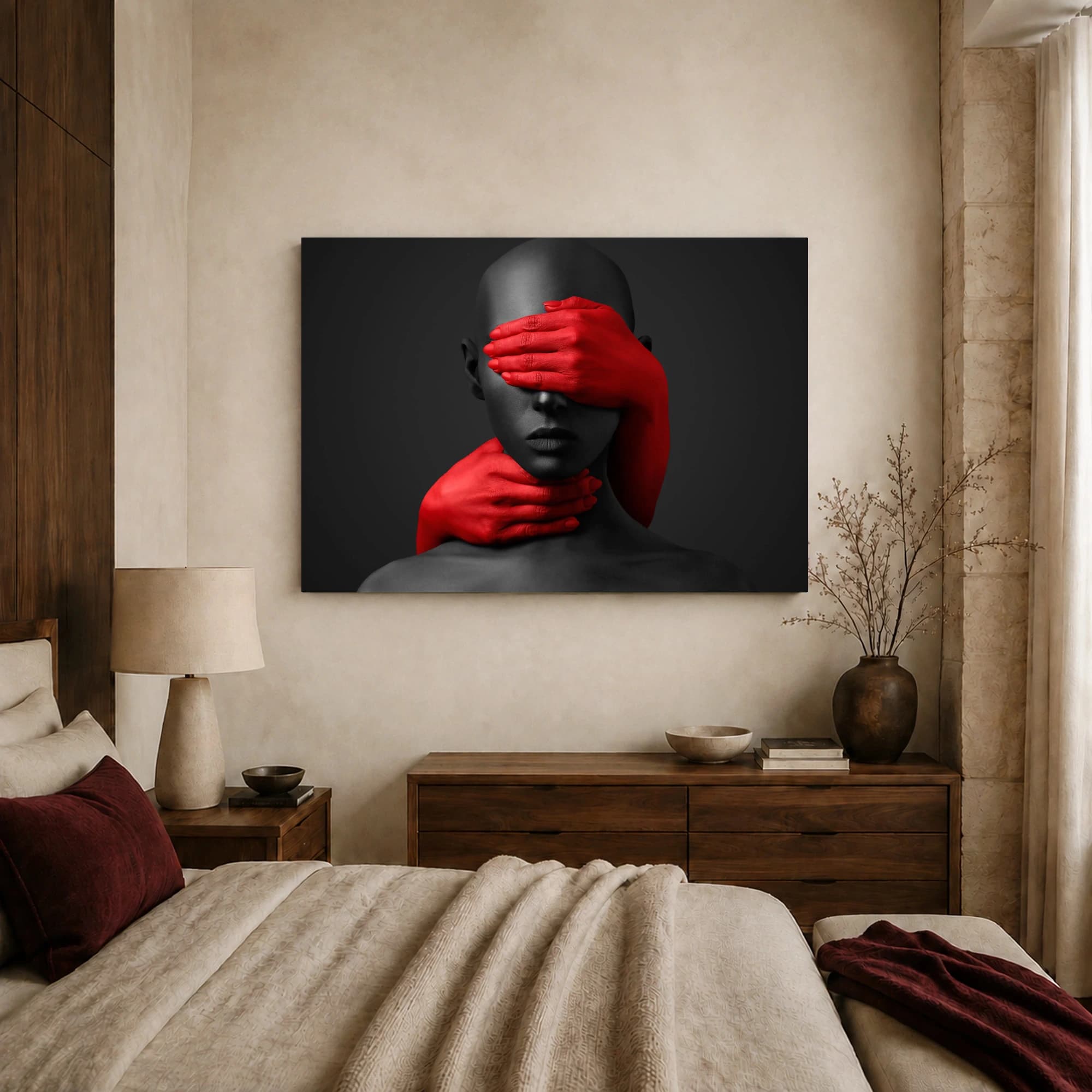 Crimson Silence Striking Surrealist Portrait Canvas Print, view 8