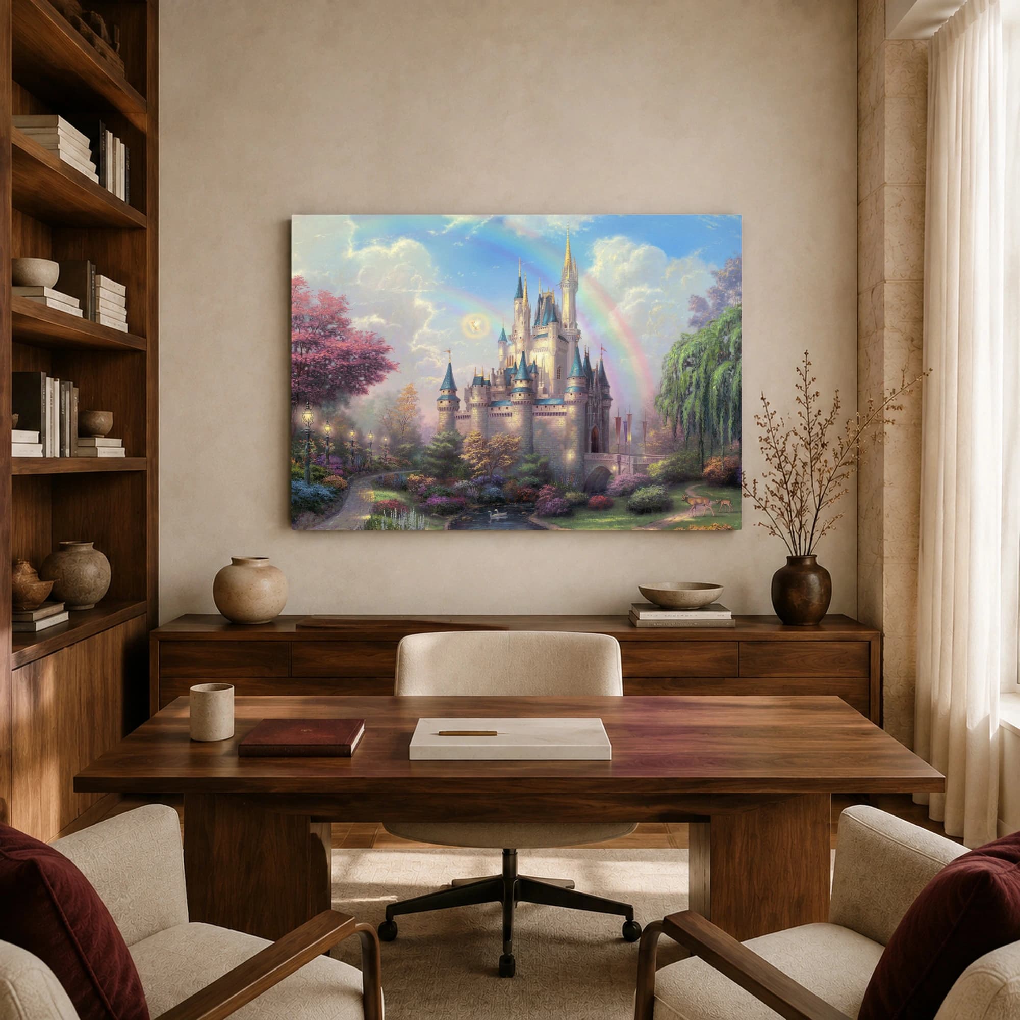 Fairytale Castle Landscape with Double Rainbow Canvas Print, view 8