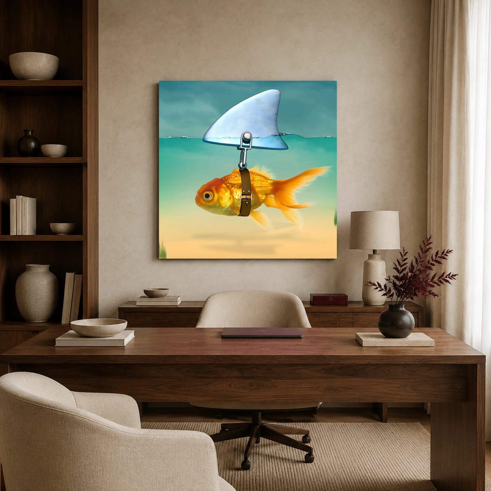 Goldfish with Shark Fin Canvas Print Surreal Wall Art, view 5