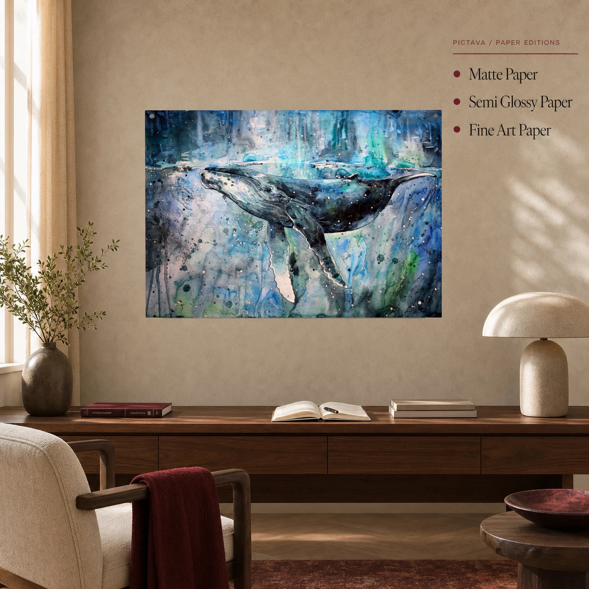 Humpback Whale Watercolor Ocean Print, view 5