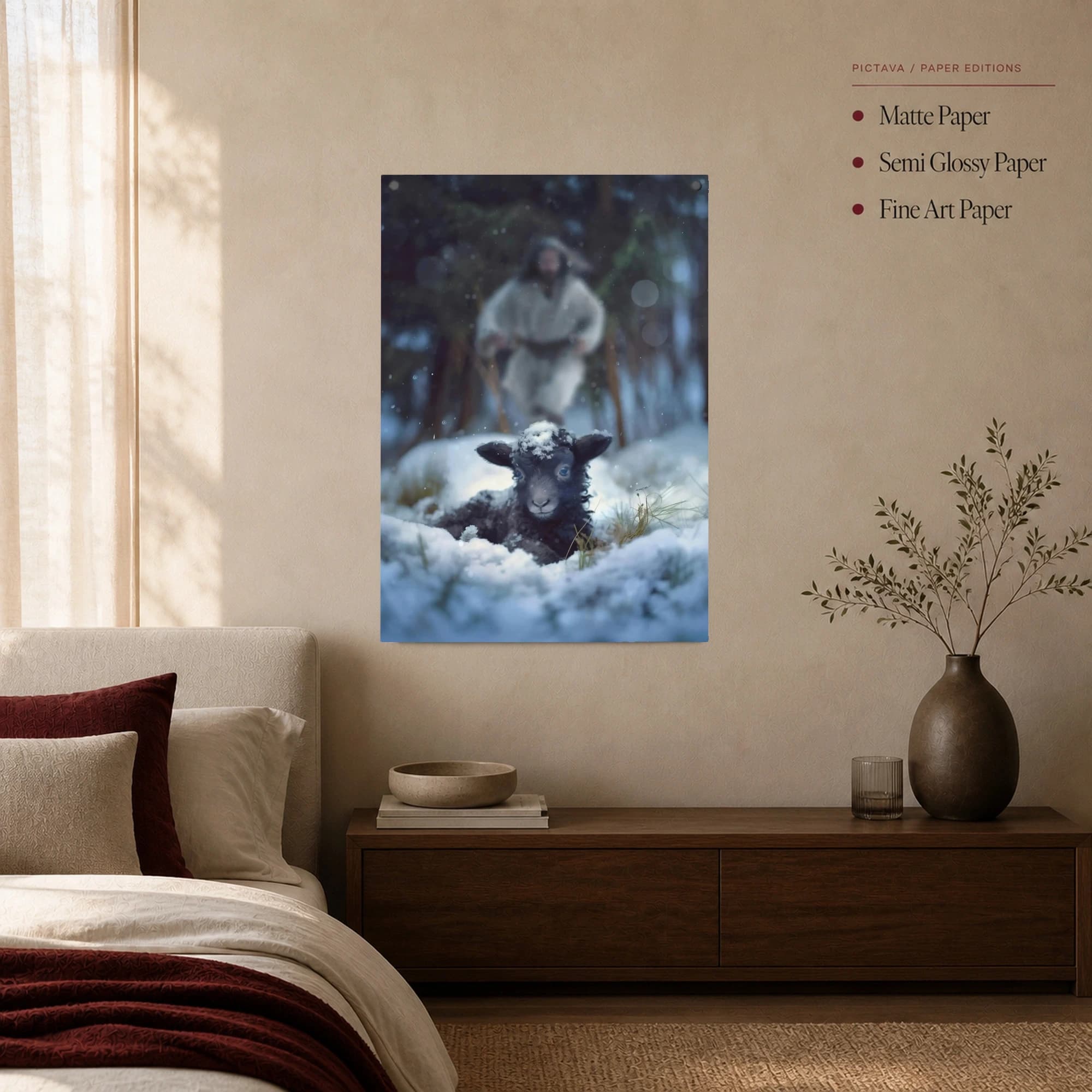 The Rescuer and the Lost Lamb Winter Wall Art, view 3