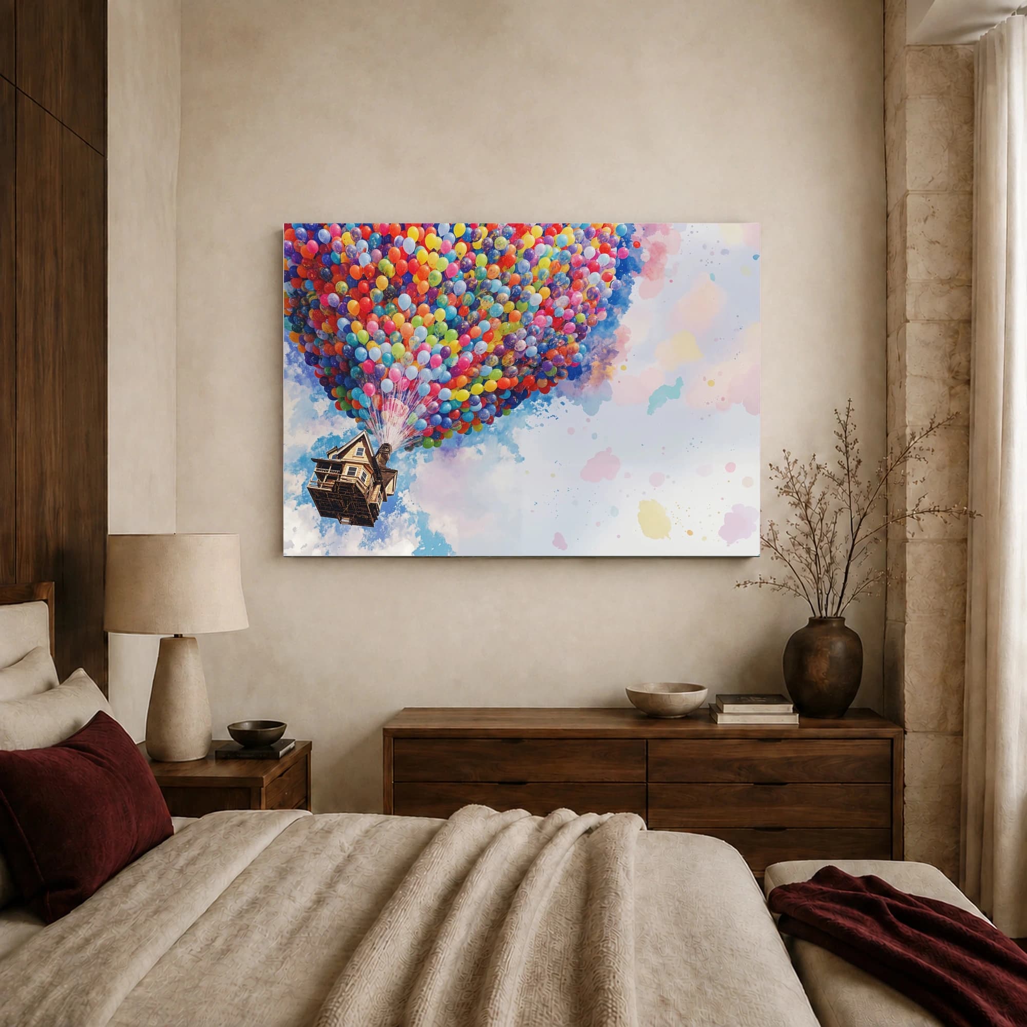 Floating House With Colorful Balloons Canvas Art Print, view 8